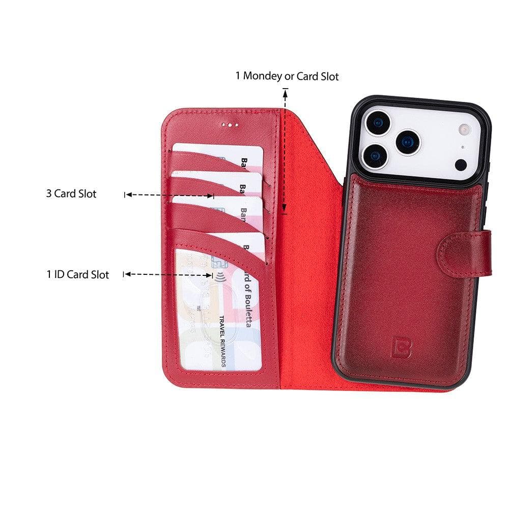 Magic iPhone 17 Pro Max Detachable Red Leather Wallet Case Bouletta