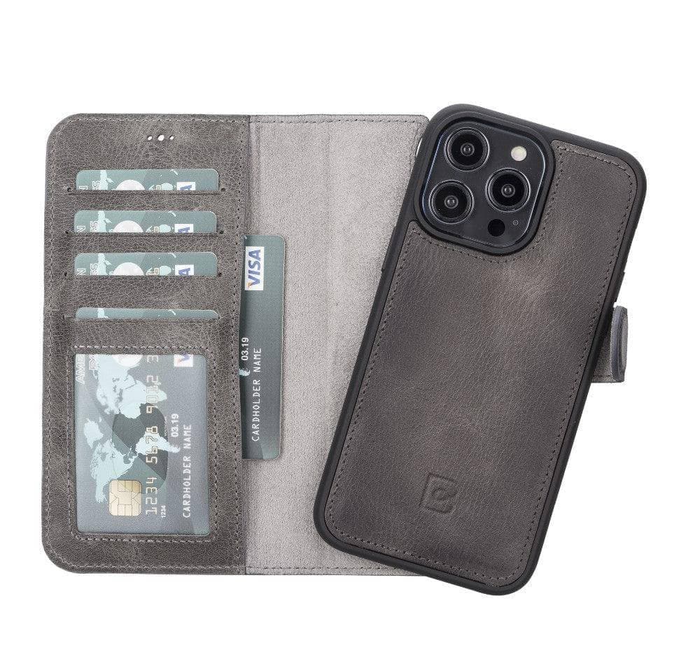 Apple iPhone 14 Series Leather Wallet Case / MWWN - Window Magic iPhone 14 Pro / BURNISHED VESSELLE GRAY Bouletta