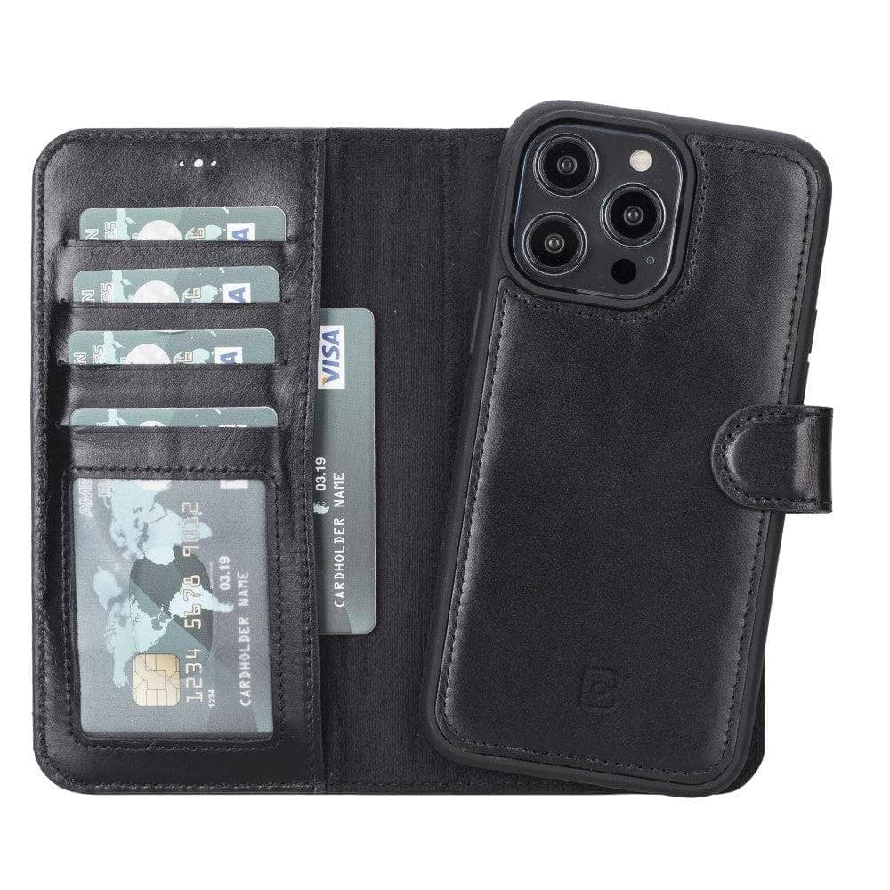 Apple iPhone 14 Series Leather Wallet Case / MWWN - Window Magic iPhone 14 Pro / RUSTIC BLACK Bouletta