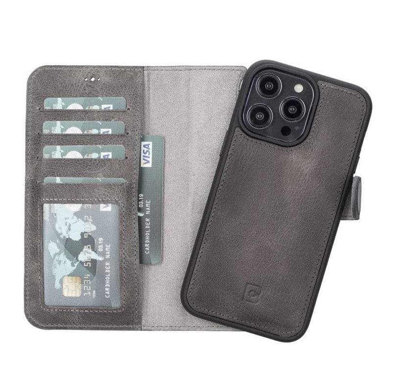 Apple iPhone 14 Series Leather Wallet Case / MWWN - Window Magic iPhone 14 Plus / BURNISHED VESSELLE GRAY Bouletta