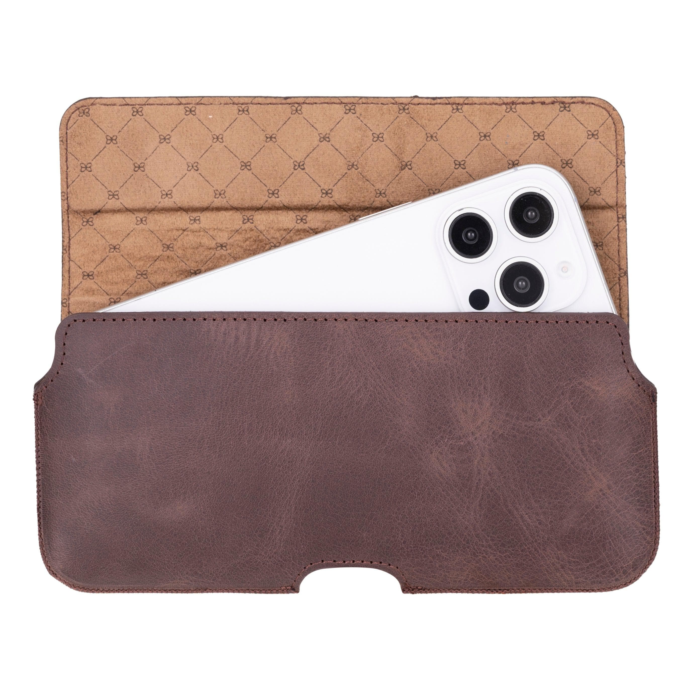 Aslant Leather Belt Phone Case Up to 6.9" Brown Bouletta