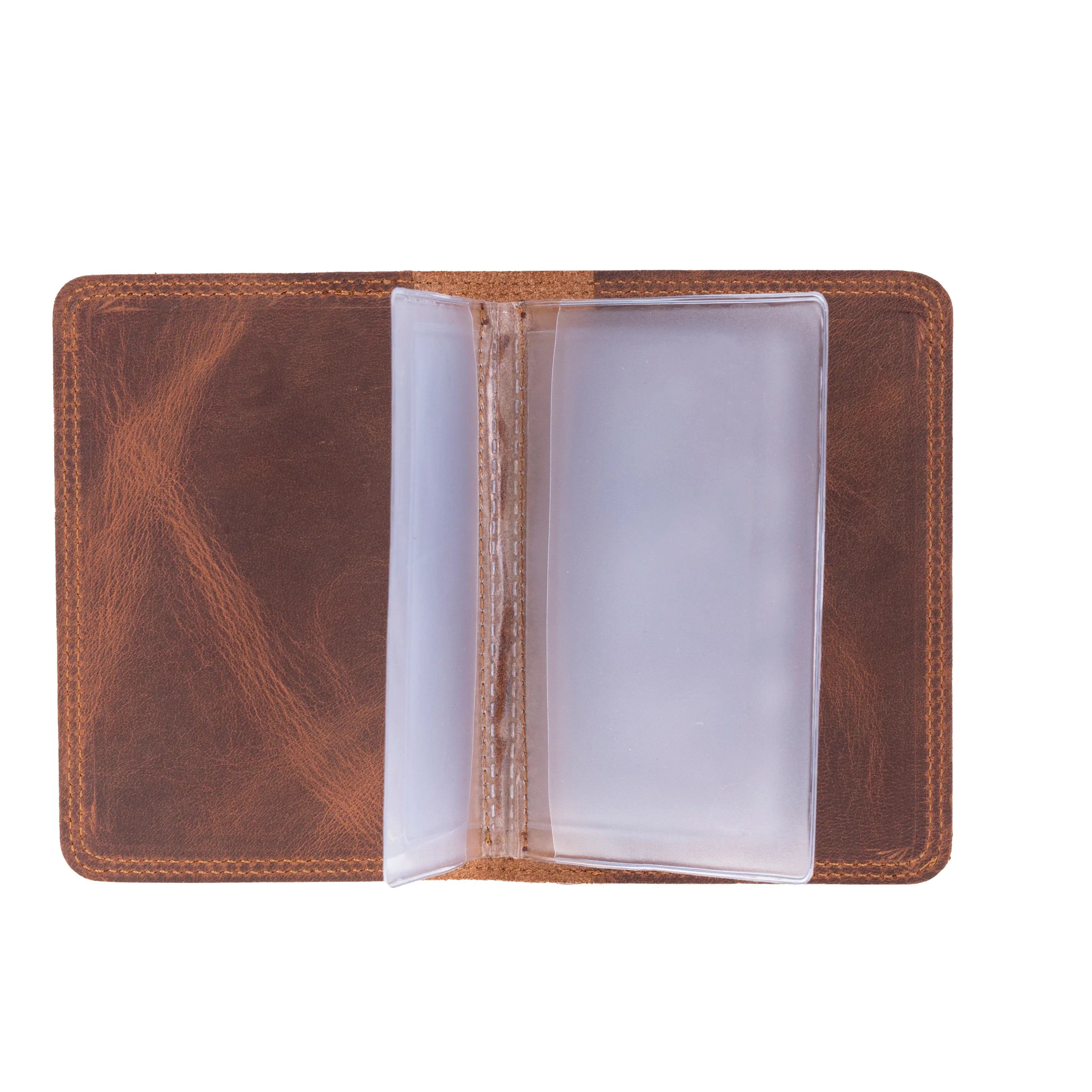 Carvan Leather License Registration Holder Saddle Brown Bouletta