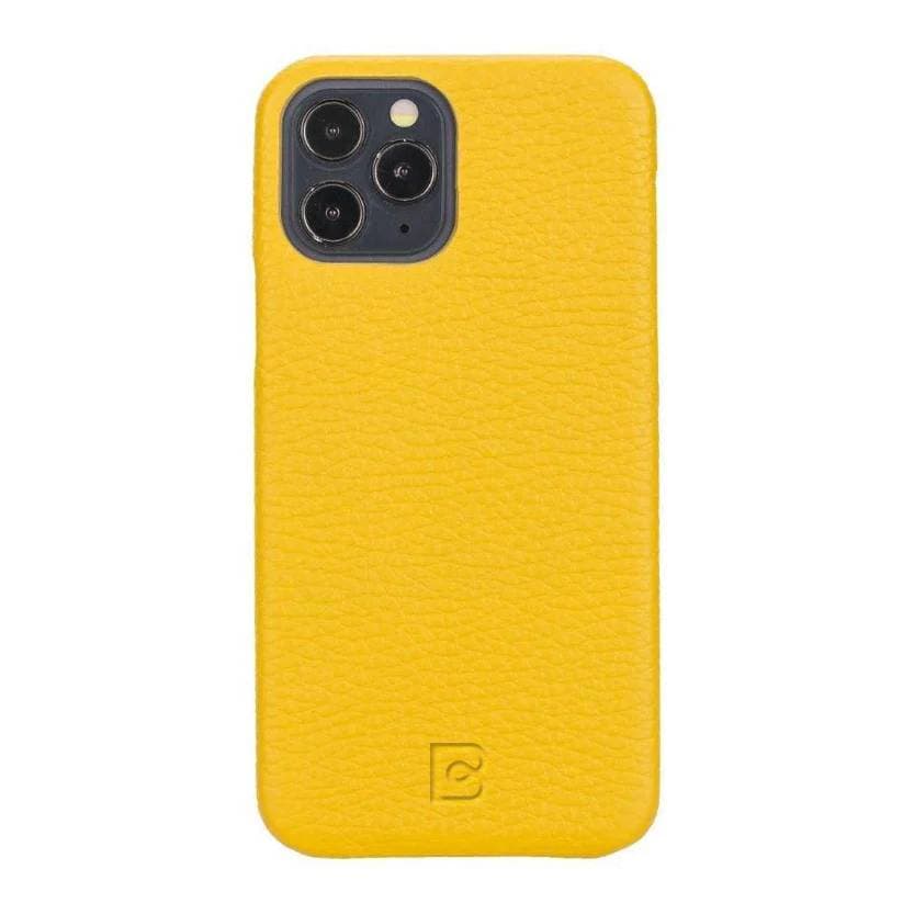 F360 iPhone 12 Series Full Genuine Leather Cover / F360 iPhone 12 Pro Max 6.7 / Yellow Bouletta