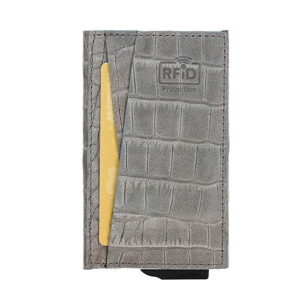 Fernando Leather RFID Card Holder Crocodile Gray Bouletta