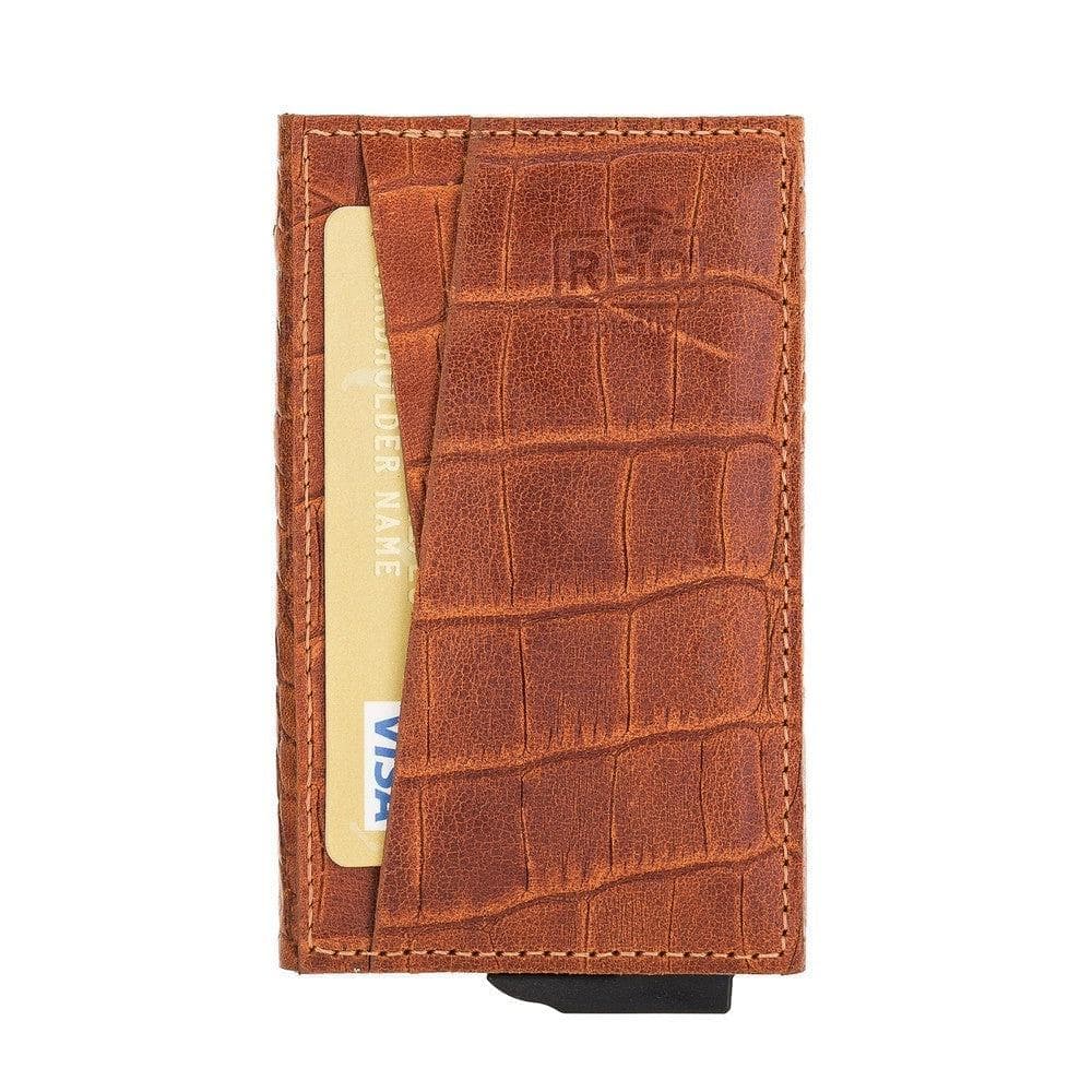 Fernando Leather RFID Card Holder Crocodile Tan Bouletta