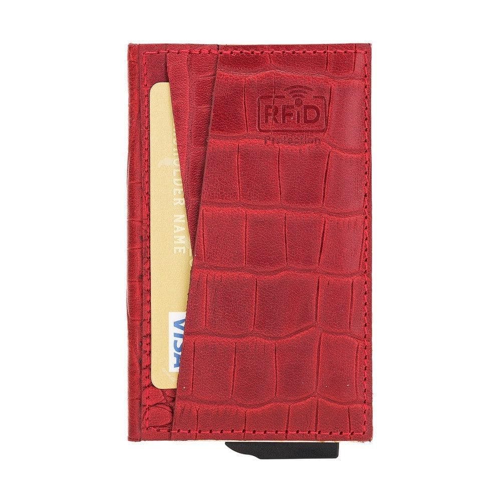 Fernando Leather RFID Card Holder Crocodile Red Bouletta