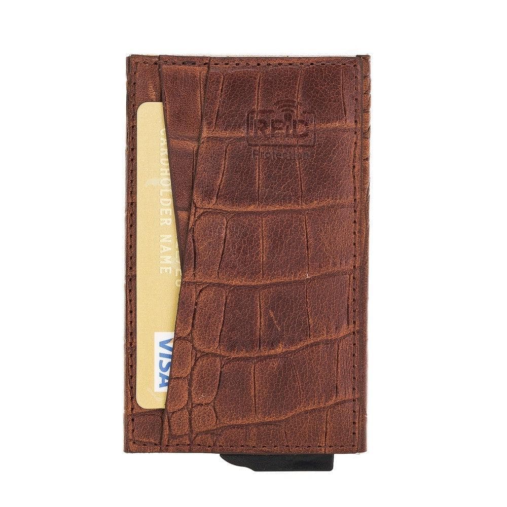 Fernando Leather RFID Card Holder Crocodile Brown Bouletta