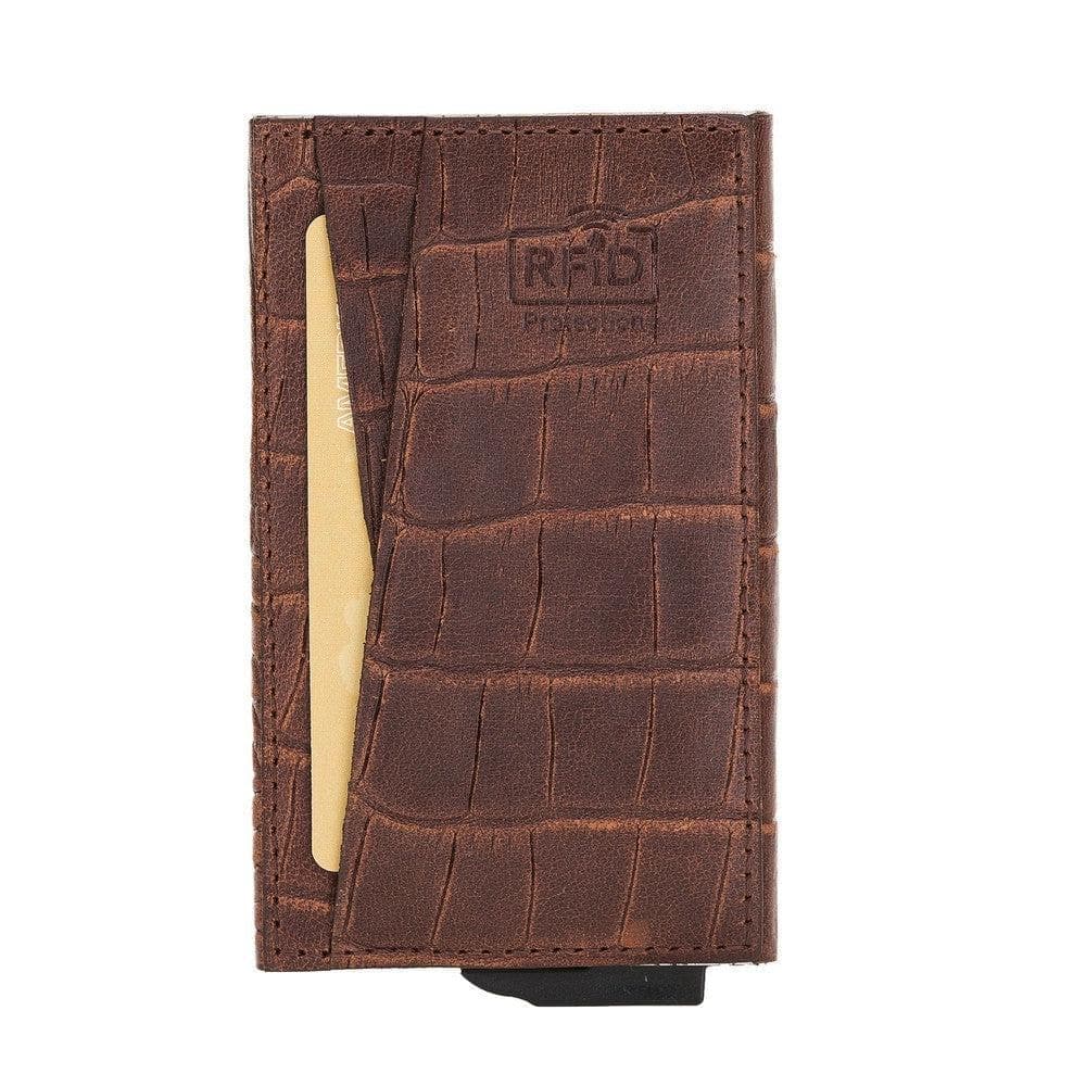 Fernando Leather RFID Card Holder Crocodile Dark Brown Bouletta