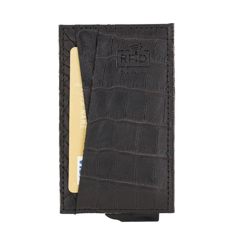 Fernando Leather RFID Card Holder Crocodile Black Bouletta