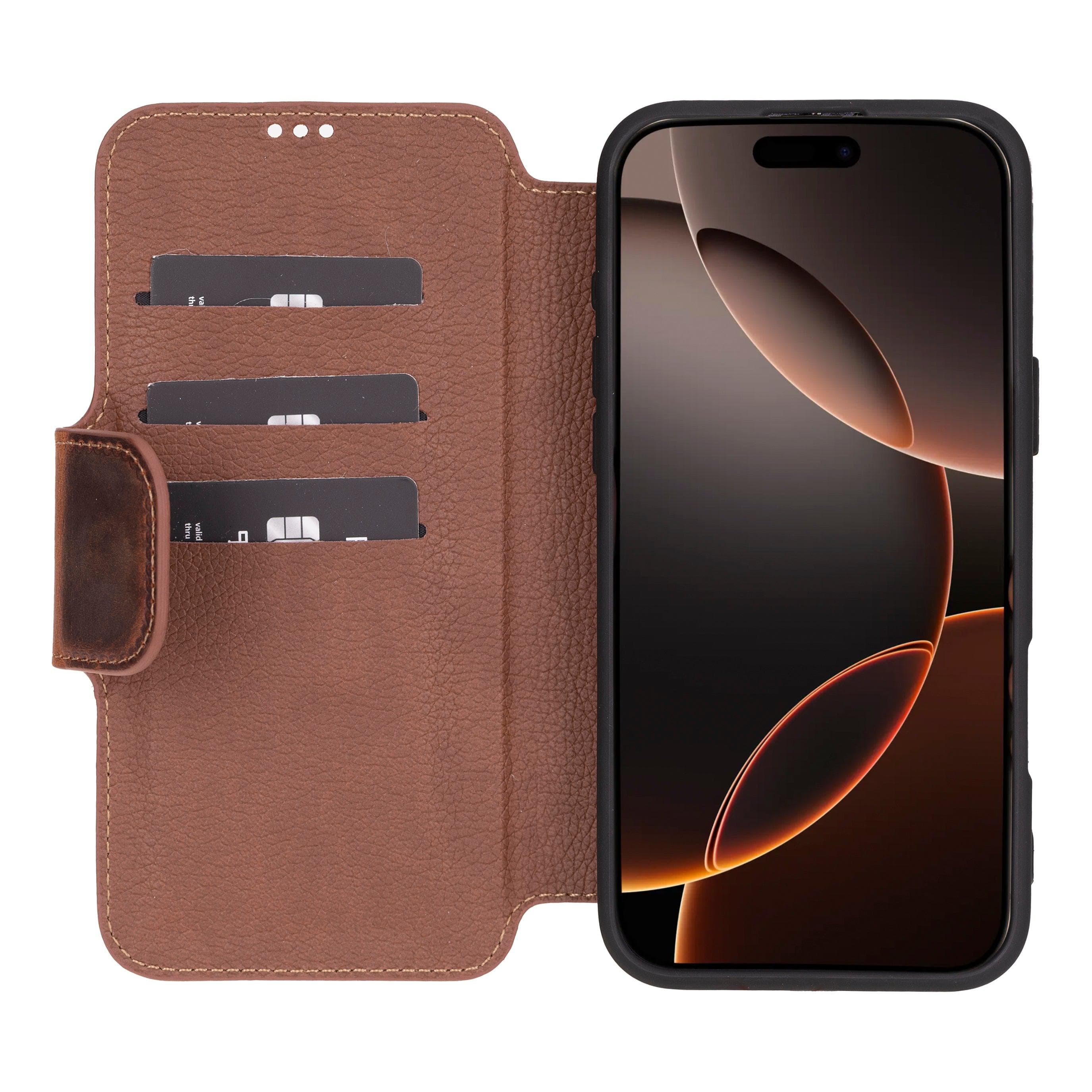 Firenze iPhone 16 Pro Max Leather Folio Case Saddle Brown Bouletta