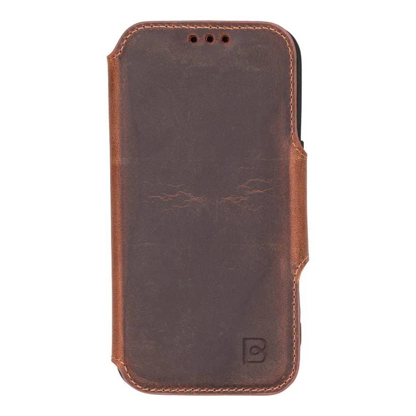 Firenze iPhone 16 Pro Max Leather Folio Case Saddle Brown Bouletta