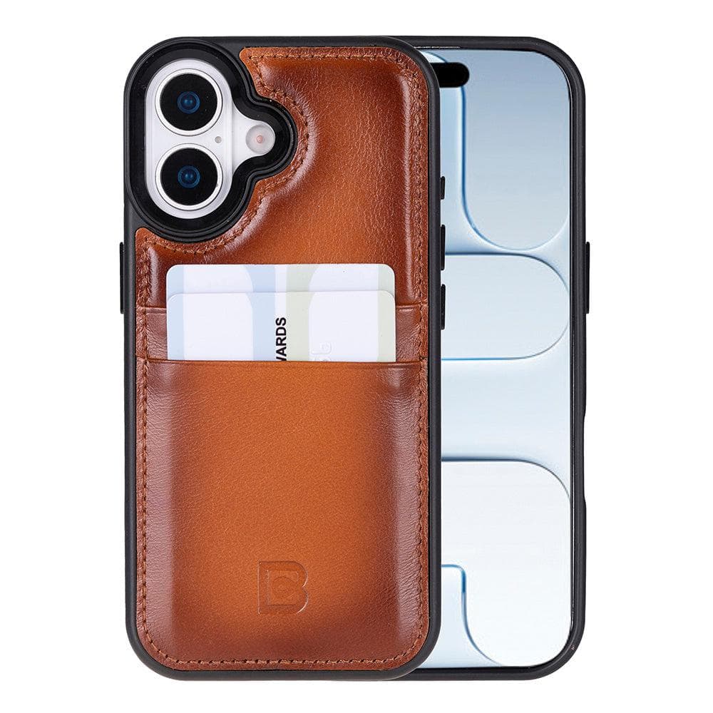 Flex Cover Leather iPhone 17 Case with Card Holder Tan Bouletta