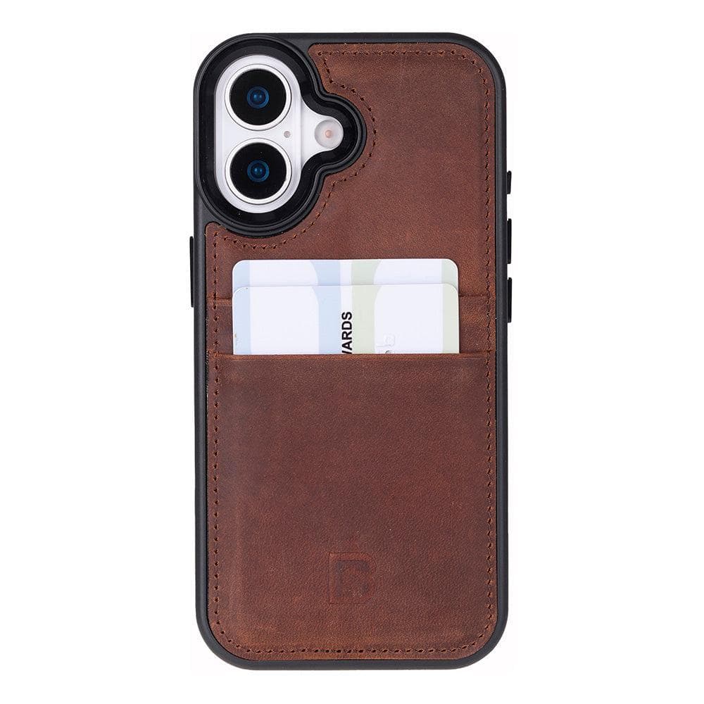 Flex Cover Leather iPhone 17 Case with Card Holder Saddle Brown Bouletta