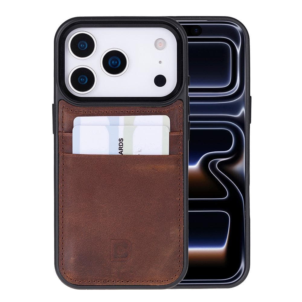 Flex Cover Leather iPhone 17 Pro Case with Card Holder Saddle Brown Bouletta
