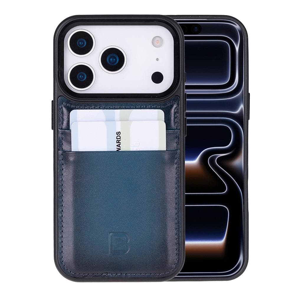 Flex Cover Leather iPhone 17 Pro Case with Card Holder Blue Bouletta