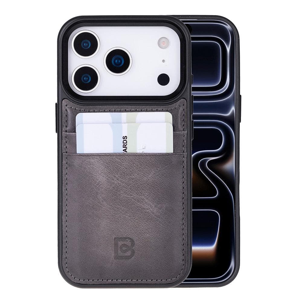 Flex Cover Leather iPhone 17 Pro Case with Card Holder Gray Bouletta