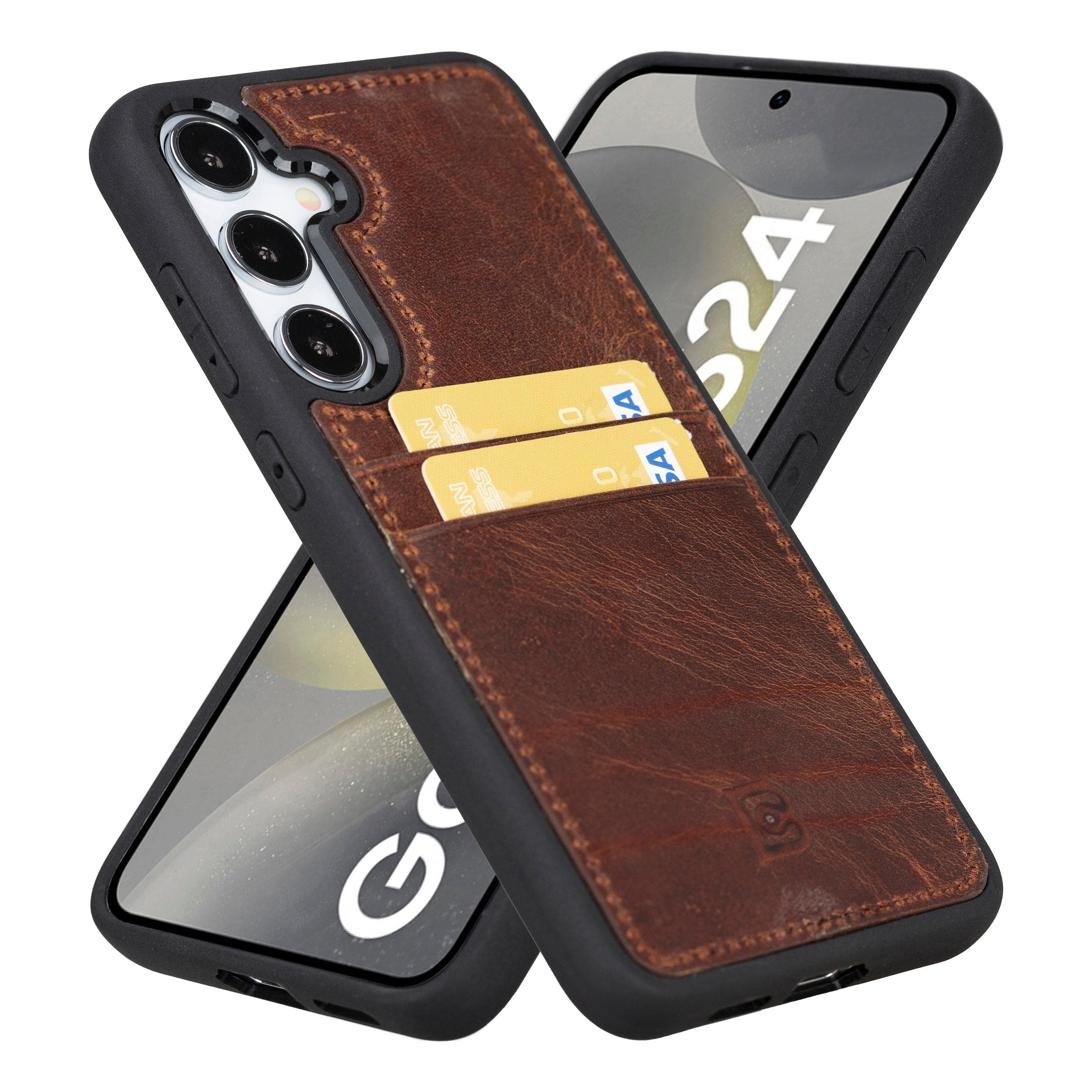 Flex Cover Leather Samsung Galaxy S25 Case with Card Holder Saddle Brown Bouletta