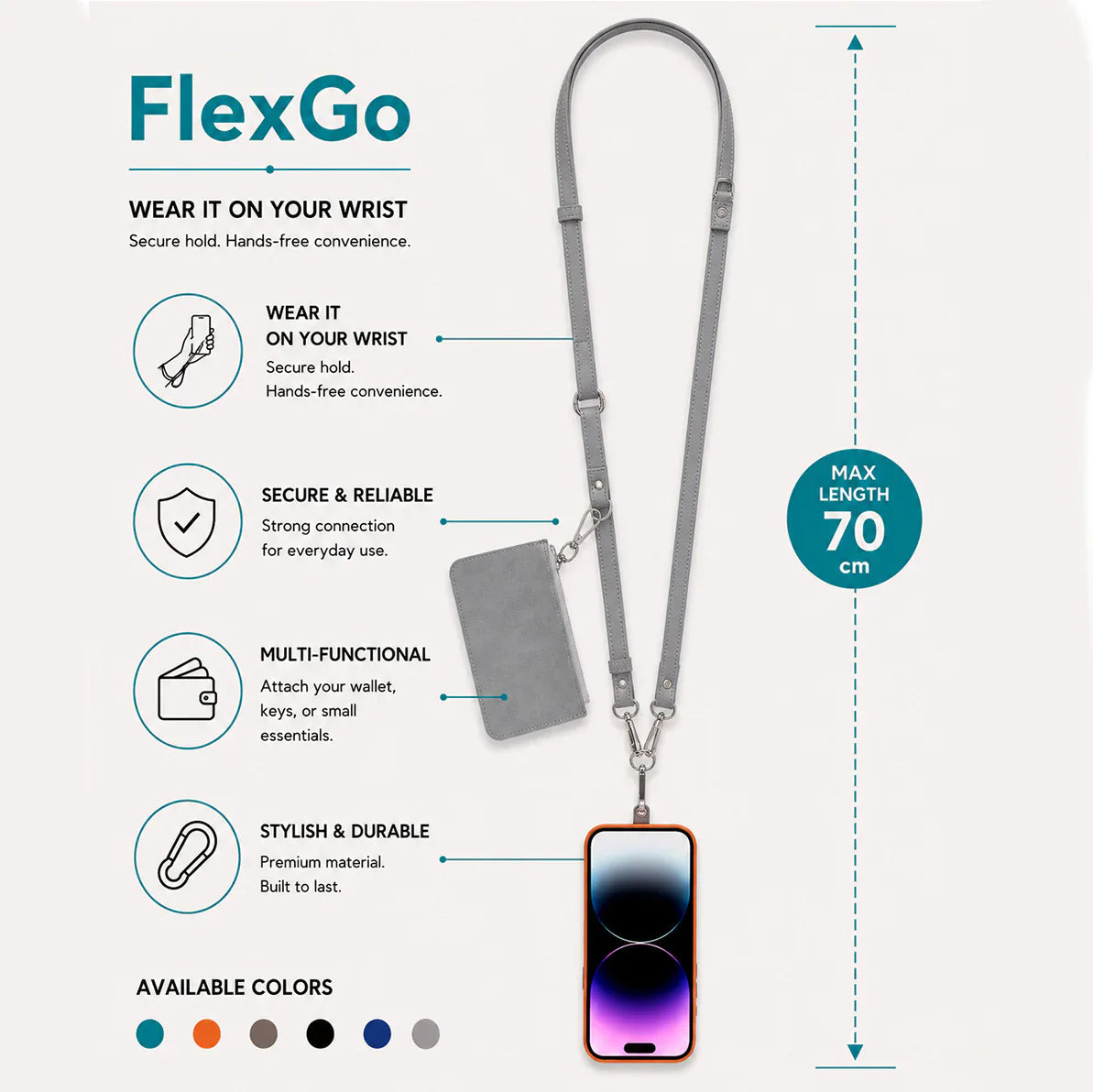 FlexGo Leather Phone Strap & Wallet Set – Clip-On Flex Bouletta
