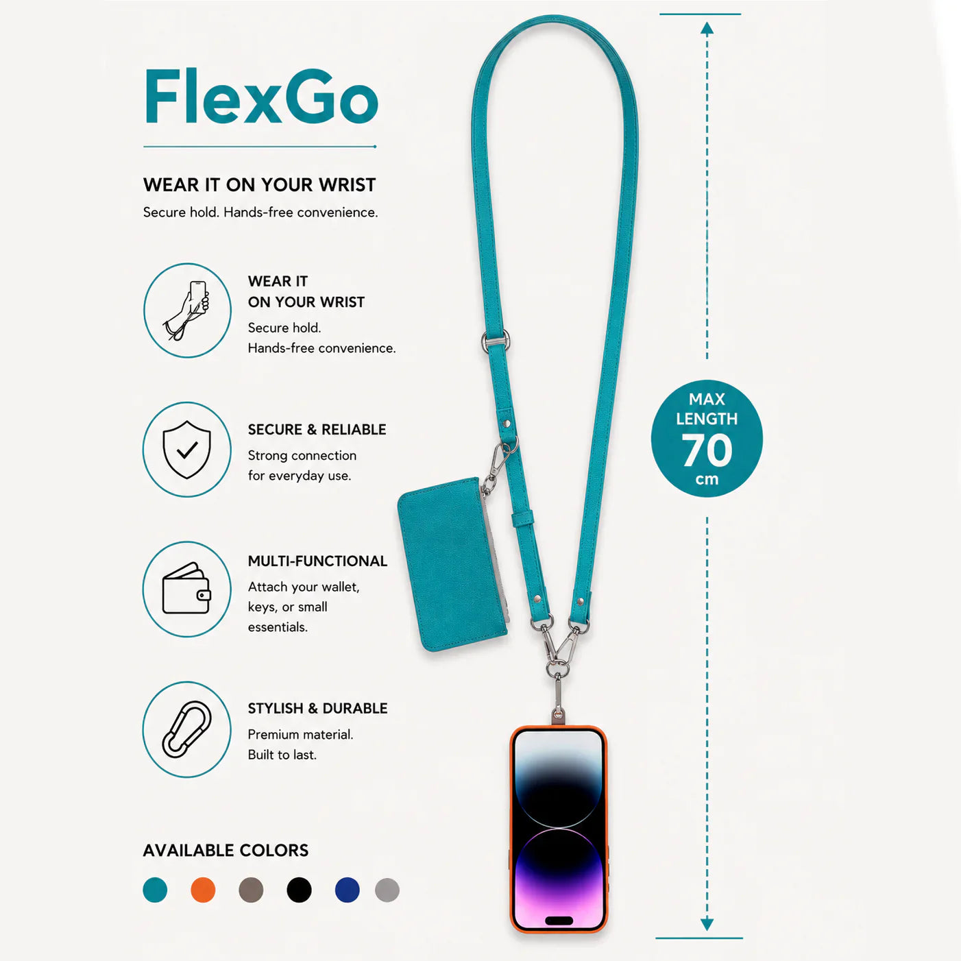 FlexGo Leather Phone Strap & Wallet Set – Clip-On Flex Bouletta