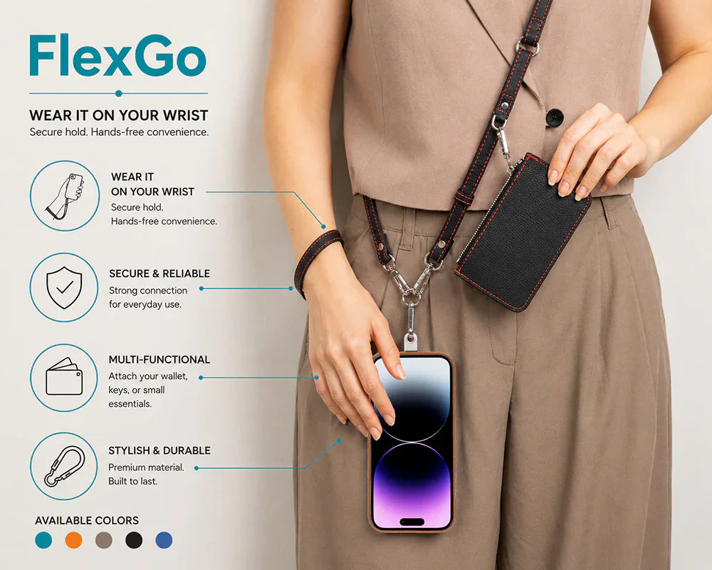FlexGo Leather Phone Strap & Wallet Set – Clip-On Flex Bouletta