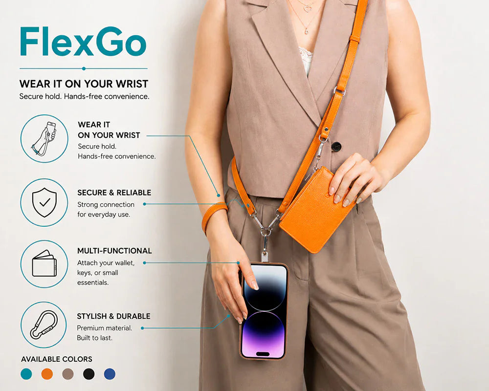 FlexGo Leather Phone Strap & Wallet Set – Clip-On Flex Bouletta