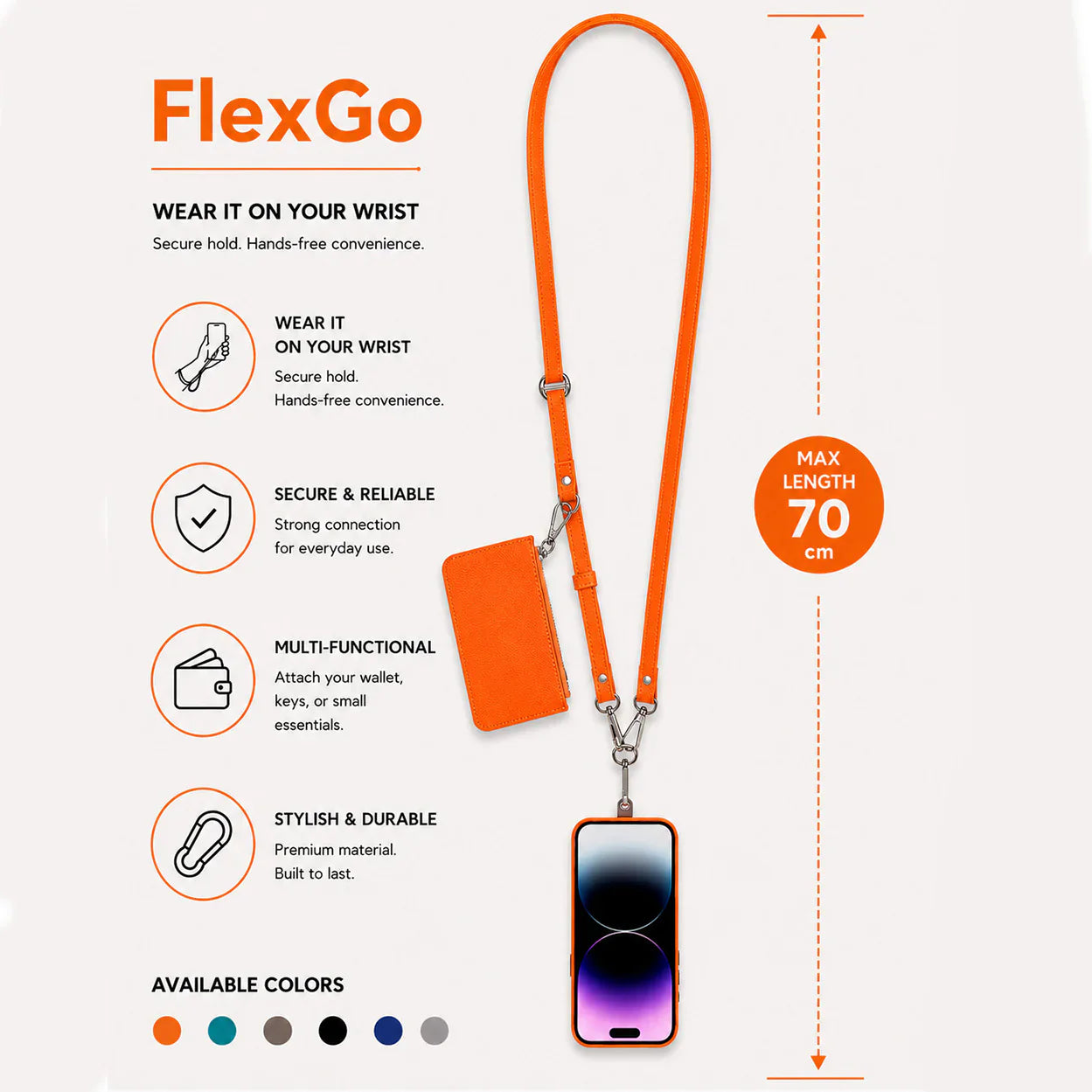 FlexGo Leather Phone Strap & Wallet Set – Clip-On Flex Bouletta
