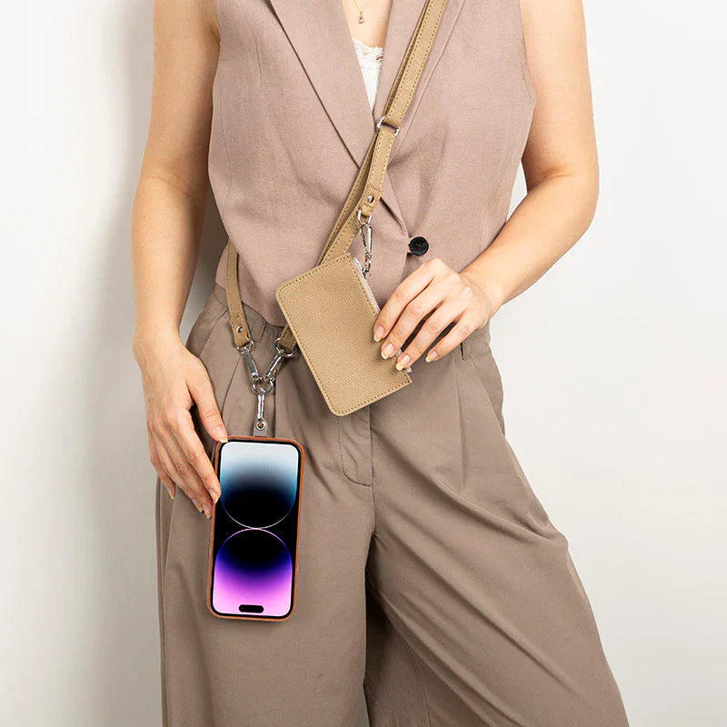 FlexGo Leather Phone Strap & Wallet Set – Clip-On Flex Mink Bouletta