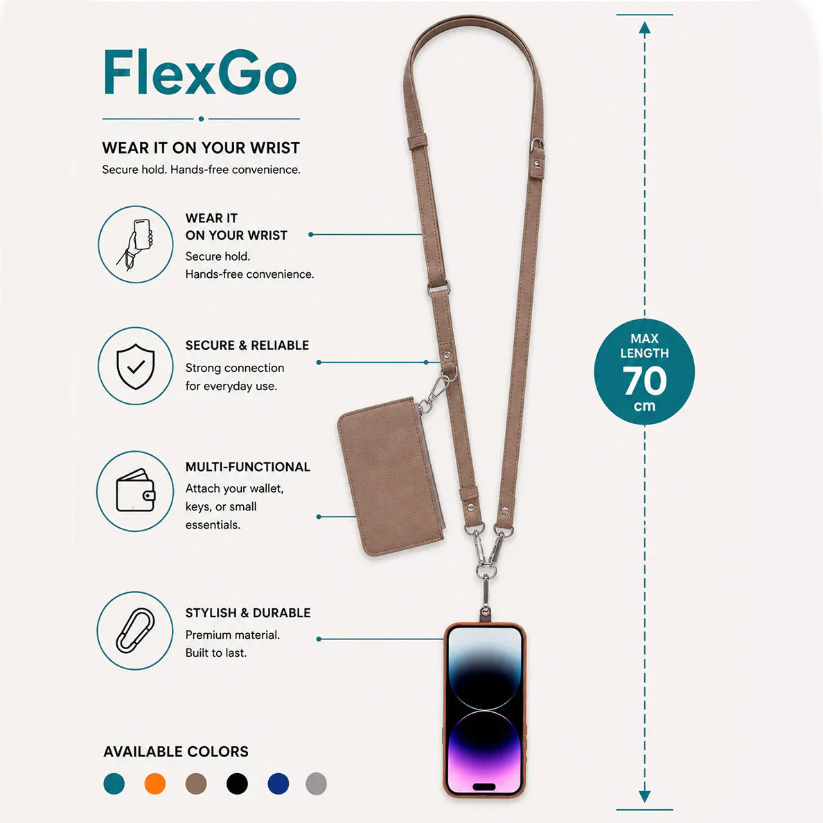 FlexGo Leather Phone Strap & Wallet Set – Clip-On Flex Bouletta