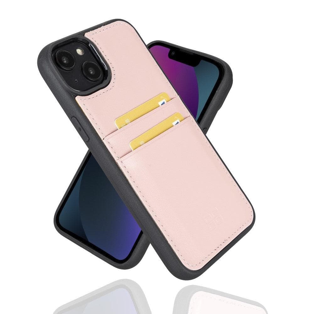 Flexible Leather Back Cover with CardHolder for iPhone 14 Series iPhone 14 Plus / NUDE PINK Bouletta