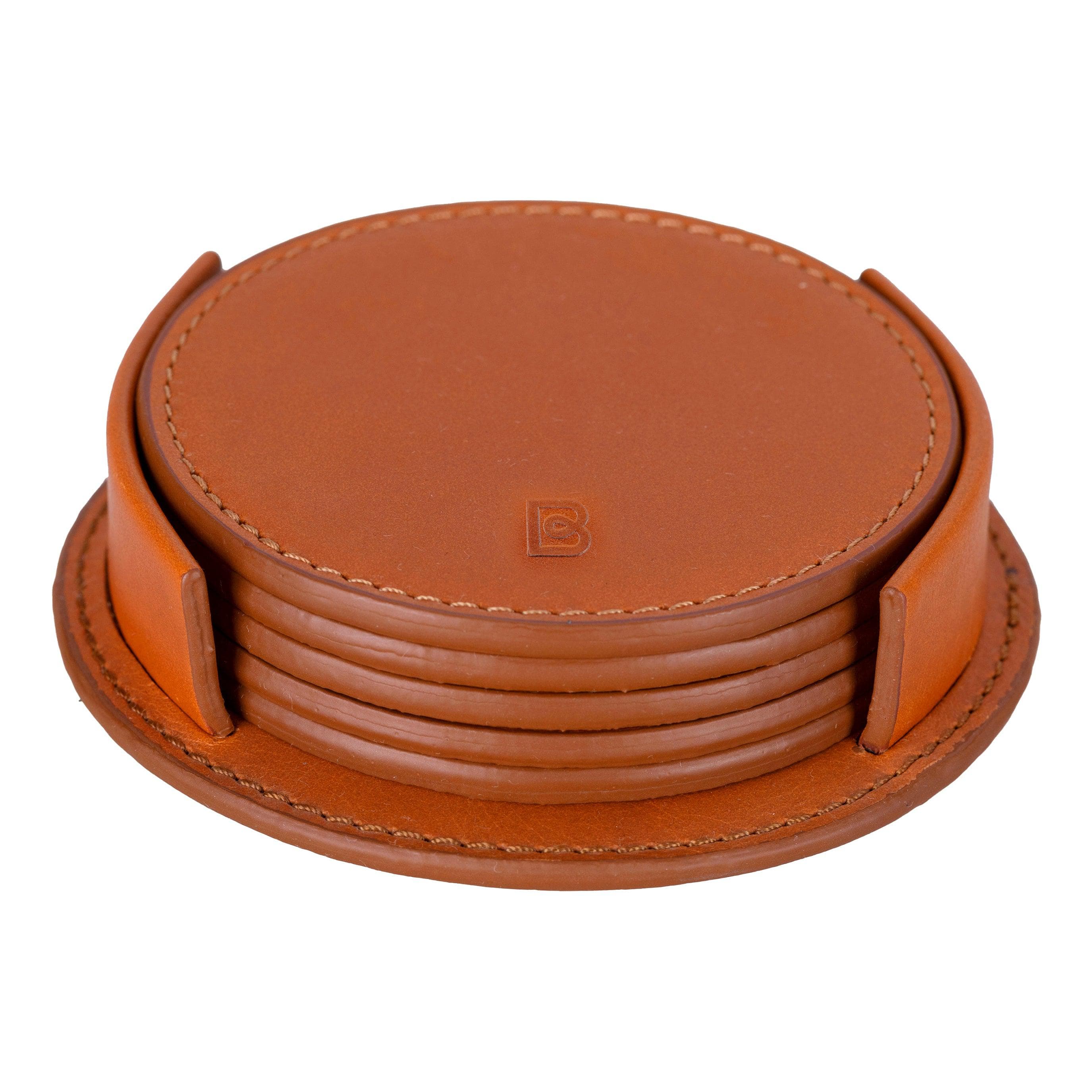 Lavion Leather Cup Coaster Set Sandy Tan Bouletta