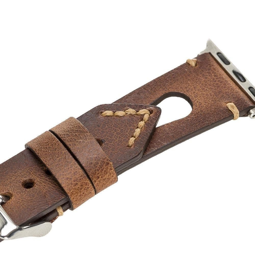 Leather Apple Watch Bands - BA2 Style Drop Cut 38mm Burnished Tiguan Tan Bouletta
