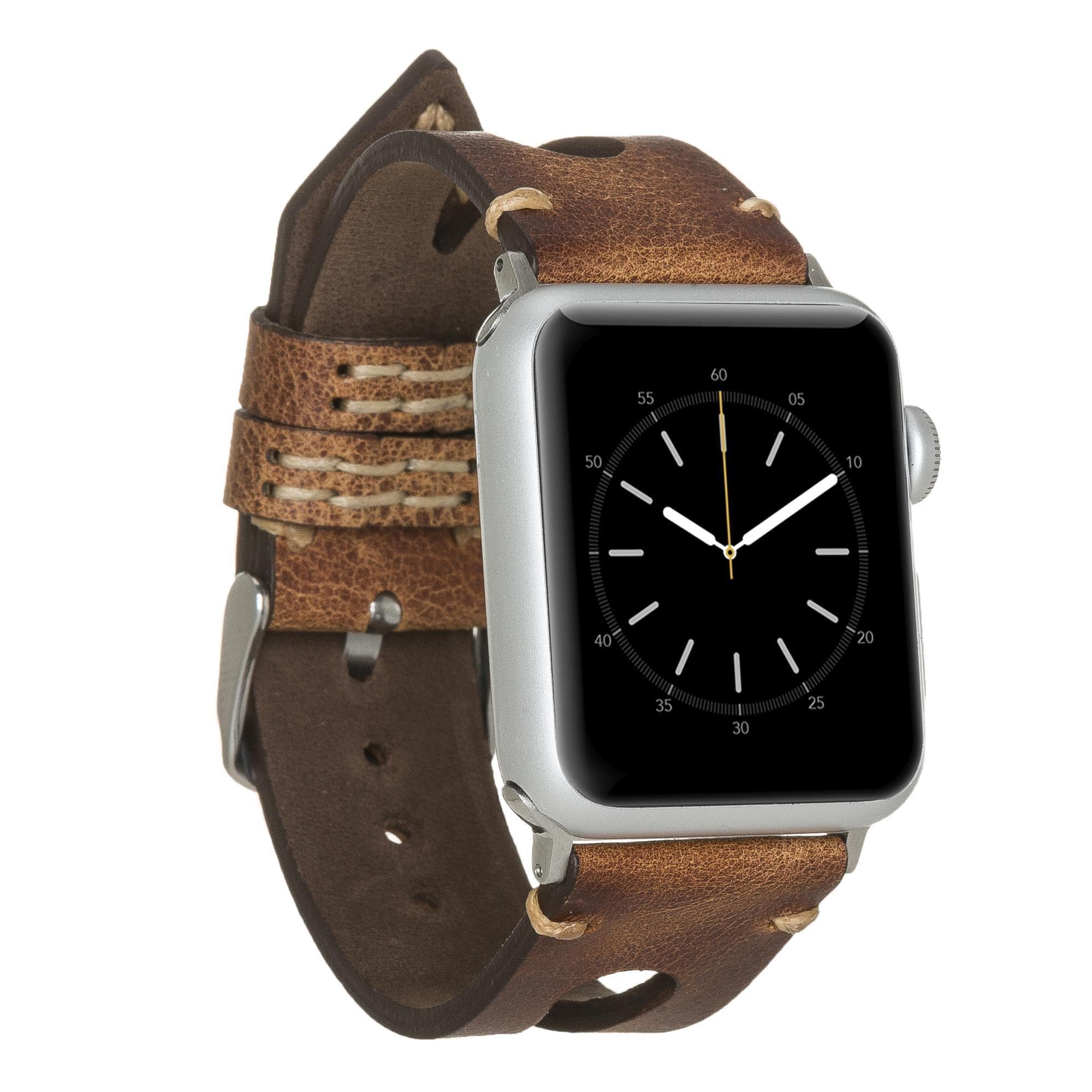 Leather Apple Watch Bands - BA2 Style Drop Cut 38mm Burnished Tiguan Tan Bouletta