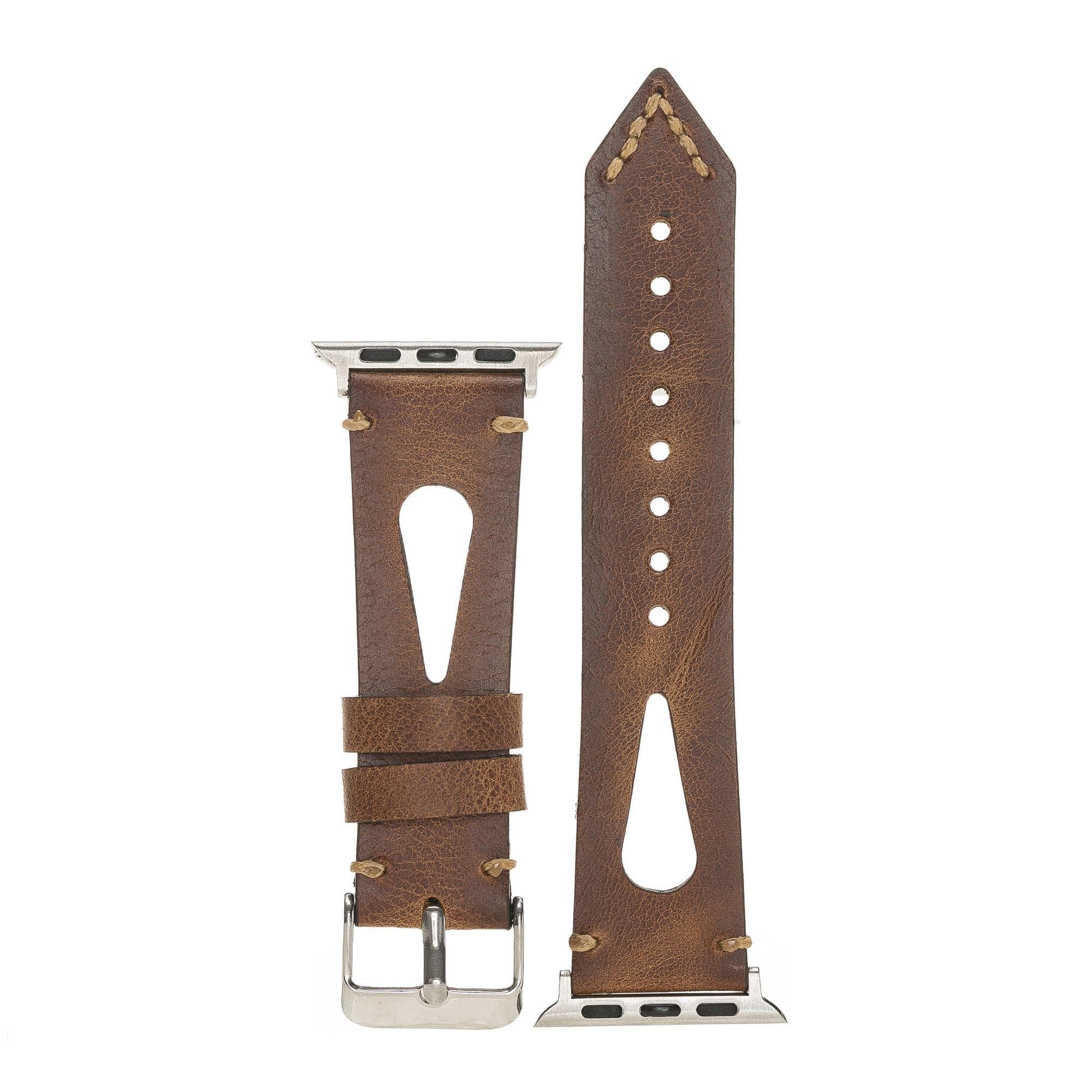 Leather Apple Watch Bands - BA2 Style Drop Cut 38mm Burnished Tiguan Tan Bouletta