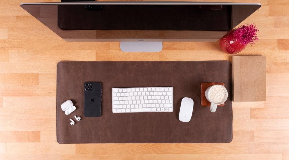 Leather Desk Mat (35 cm X 78 cm) Saddle Brown Bouletta