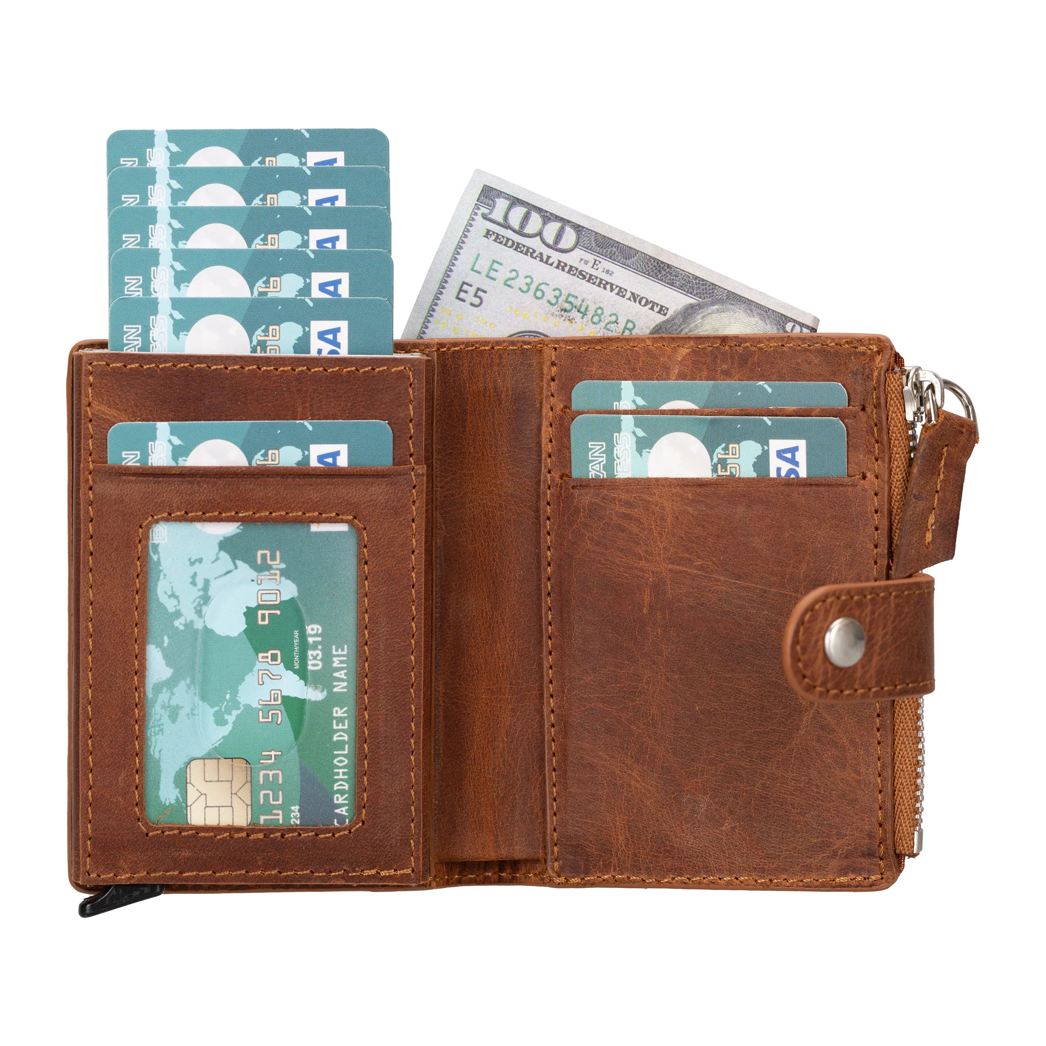 Leather Zip Mechanical Card Holder Bouletta