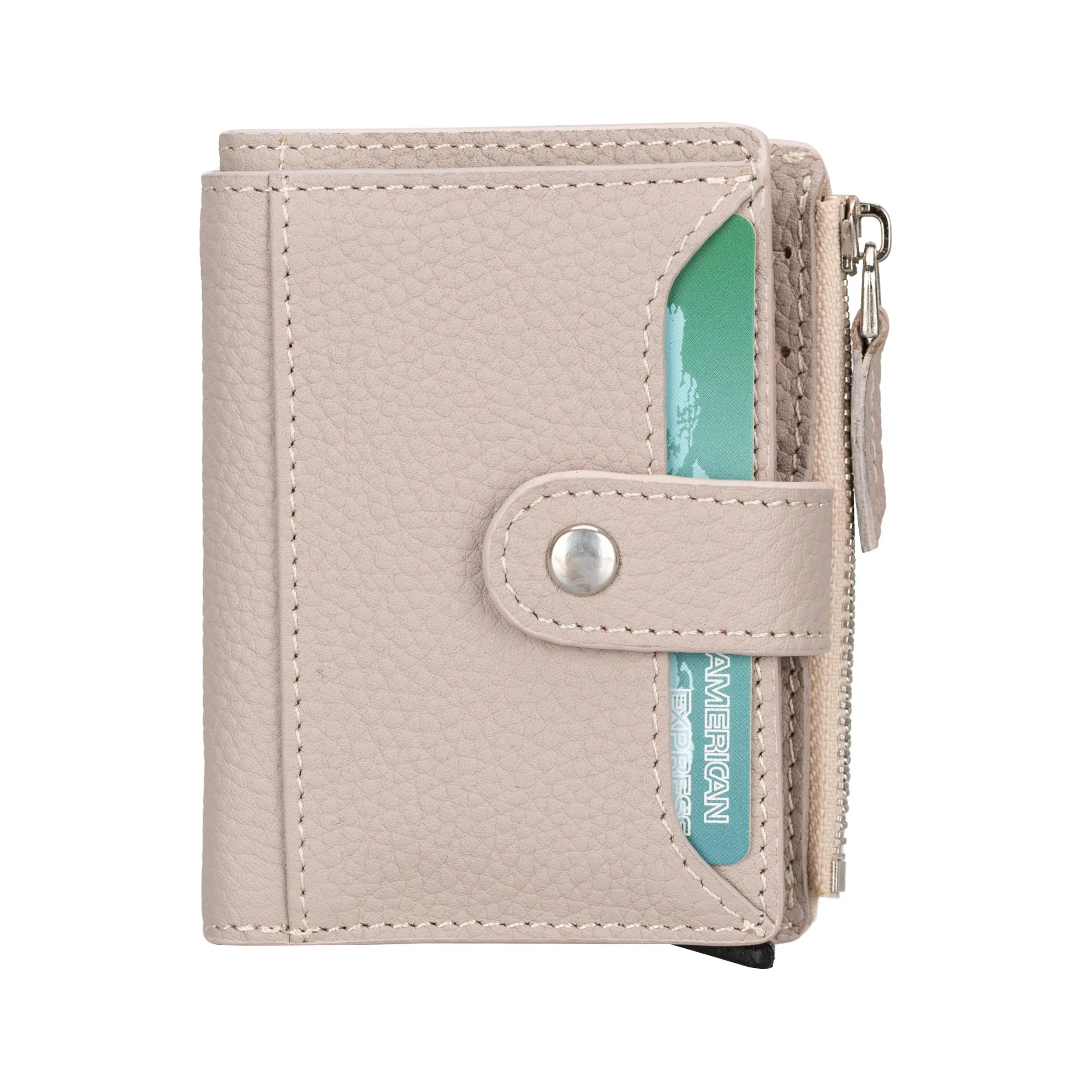 Leather Zip Mechanical Card Holder Sandy Brown Bouletta