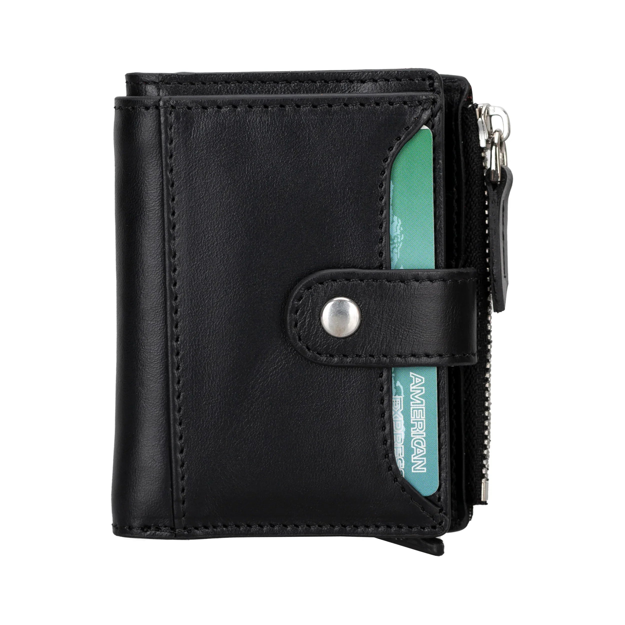 Leather Zip Mechanical Card Holder Black Bouletta
