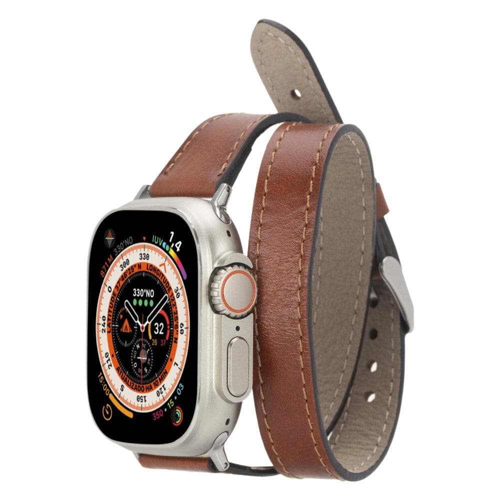 Leeds Double Tour Slim Apple Watch Leather Straps Rustic Tan / Leather Bouletta