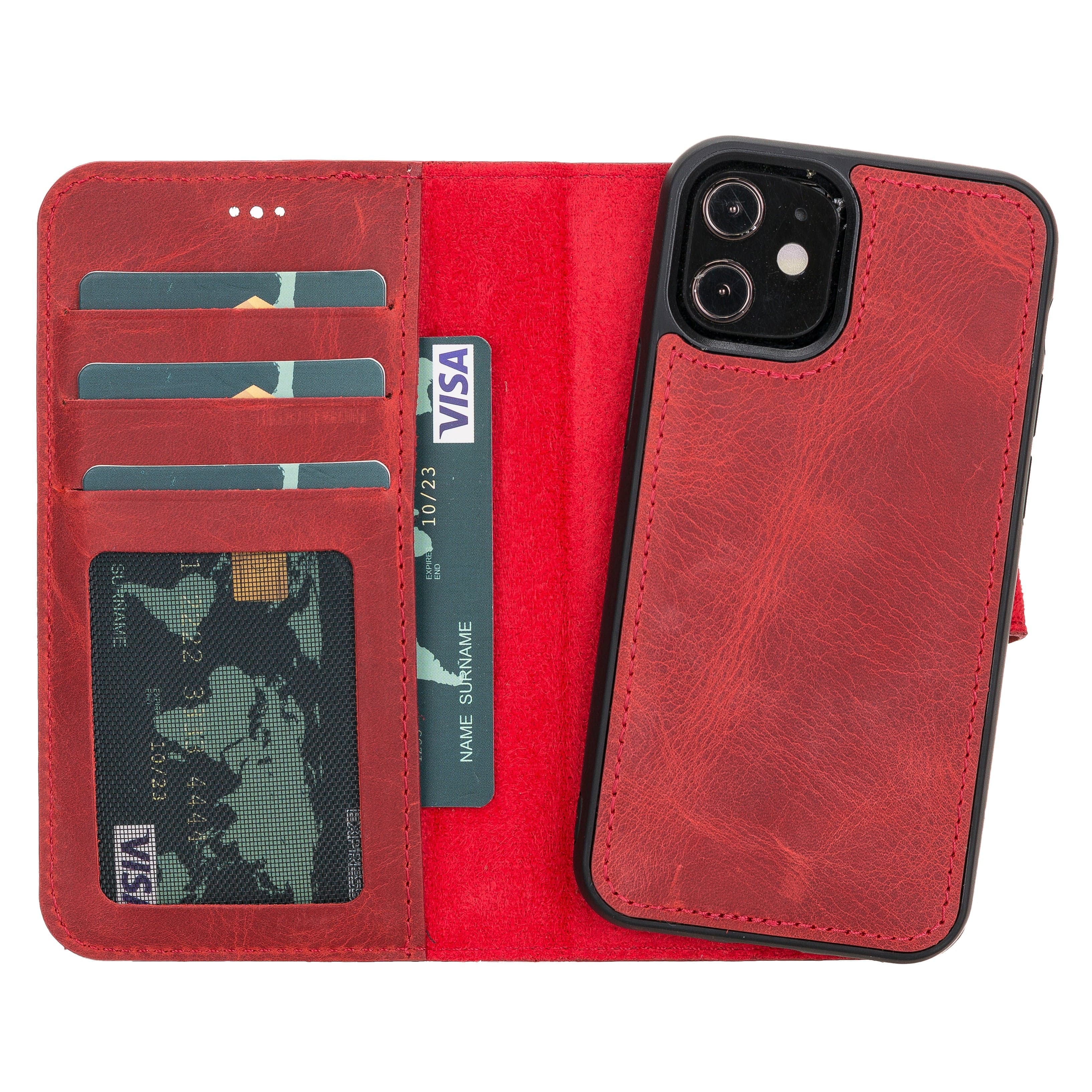Liluri iPhone 12 Mini Detachable Leather Wallet Case Red Bouletta
