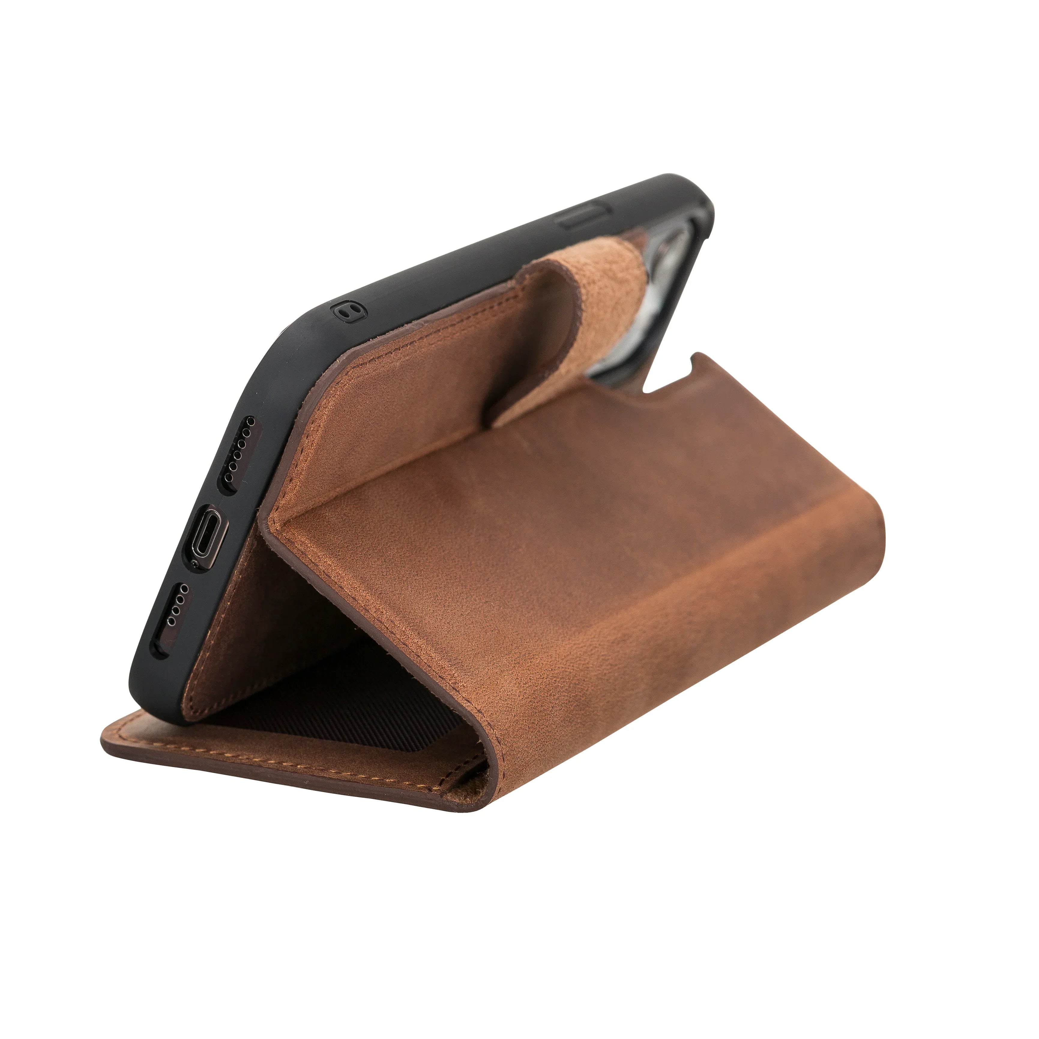 Liluri iPhone 12 Pro Max Detachable Leather Wallet Case Saddle Brown Bouletta