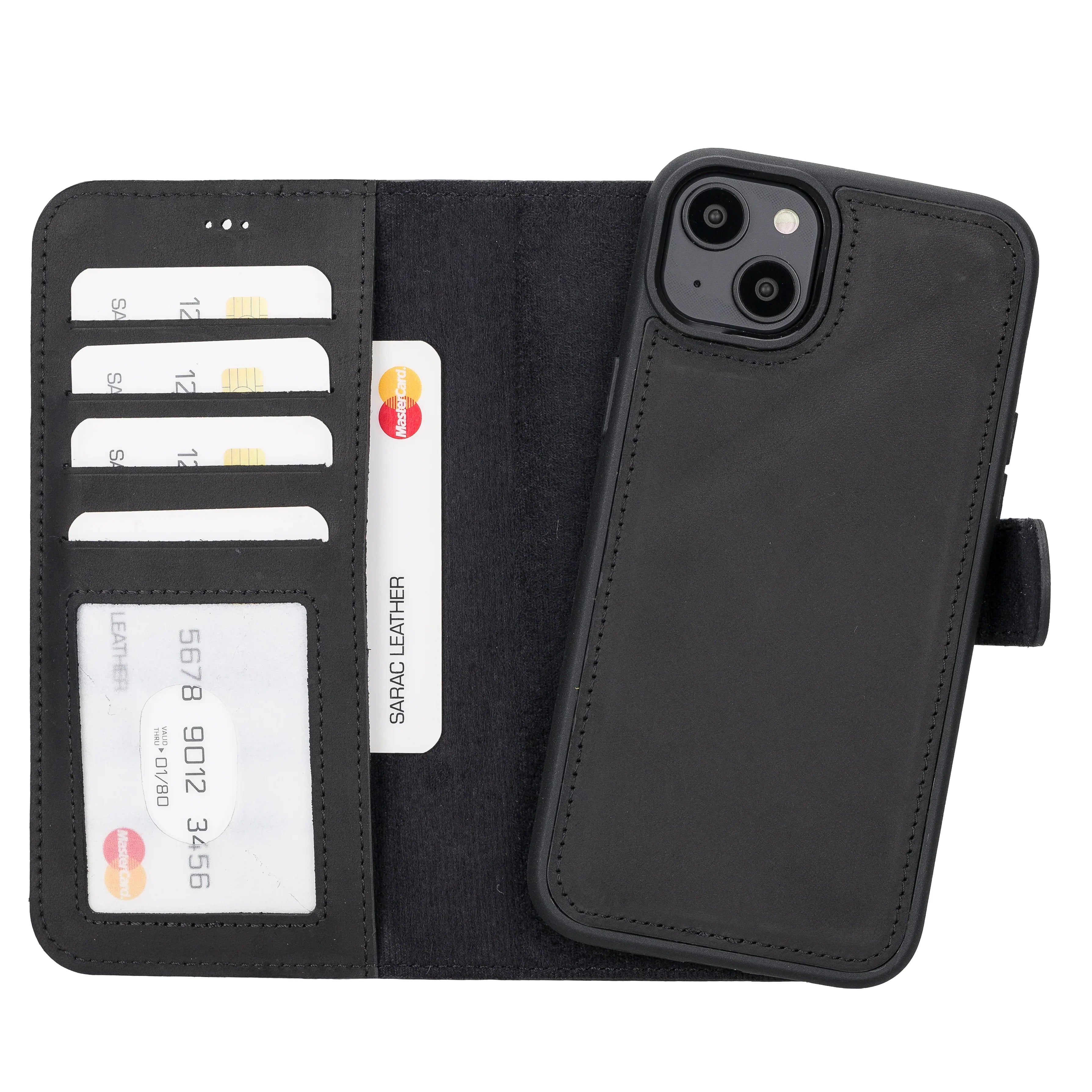 Liluri iPhone 14 Plus Detachable Leather Wallet Case Black Bouletta