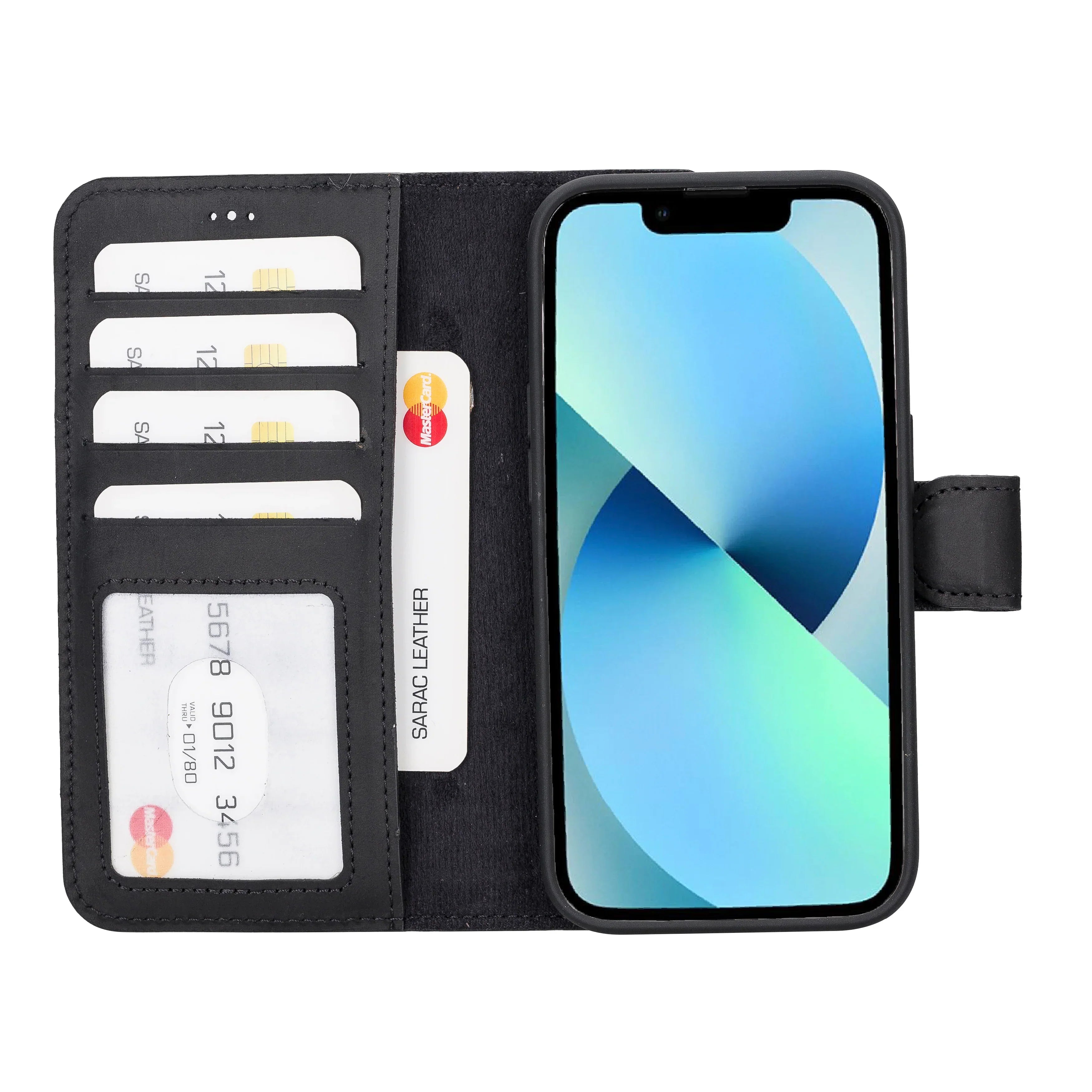 Liluri iPhone 14 Pro Detachable Leather Wallet Case Black Bouletta