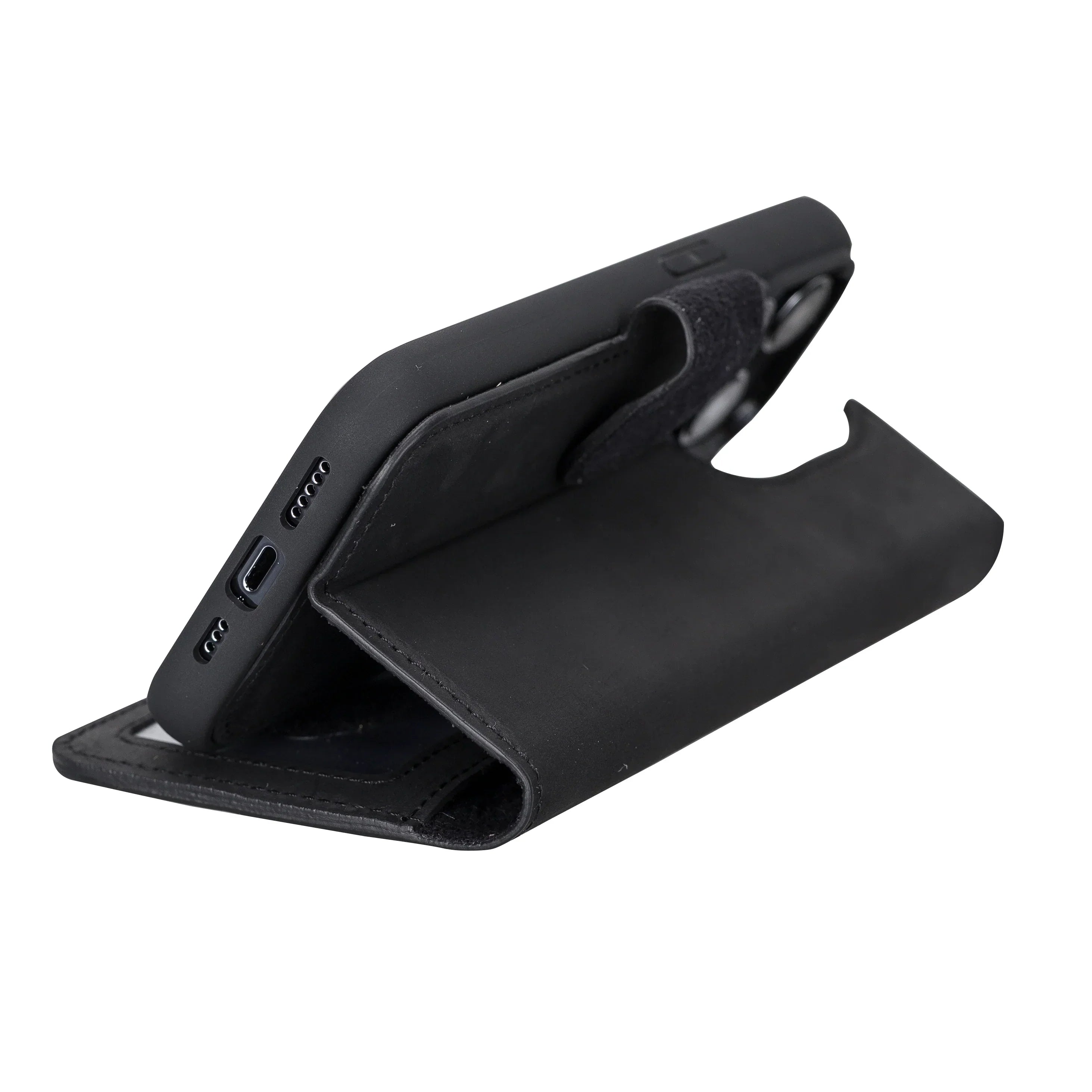 Liluri iPhone 14 Pro Detachable Leather Wallet Case Black Bouletta