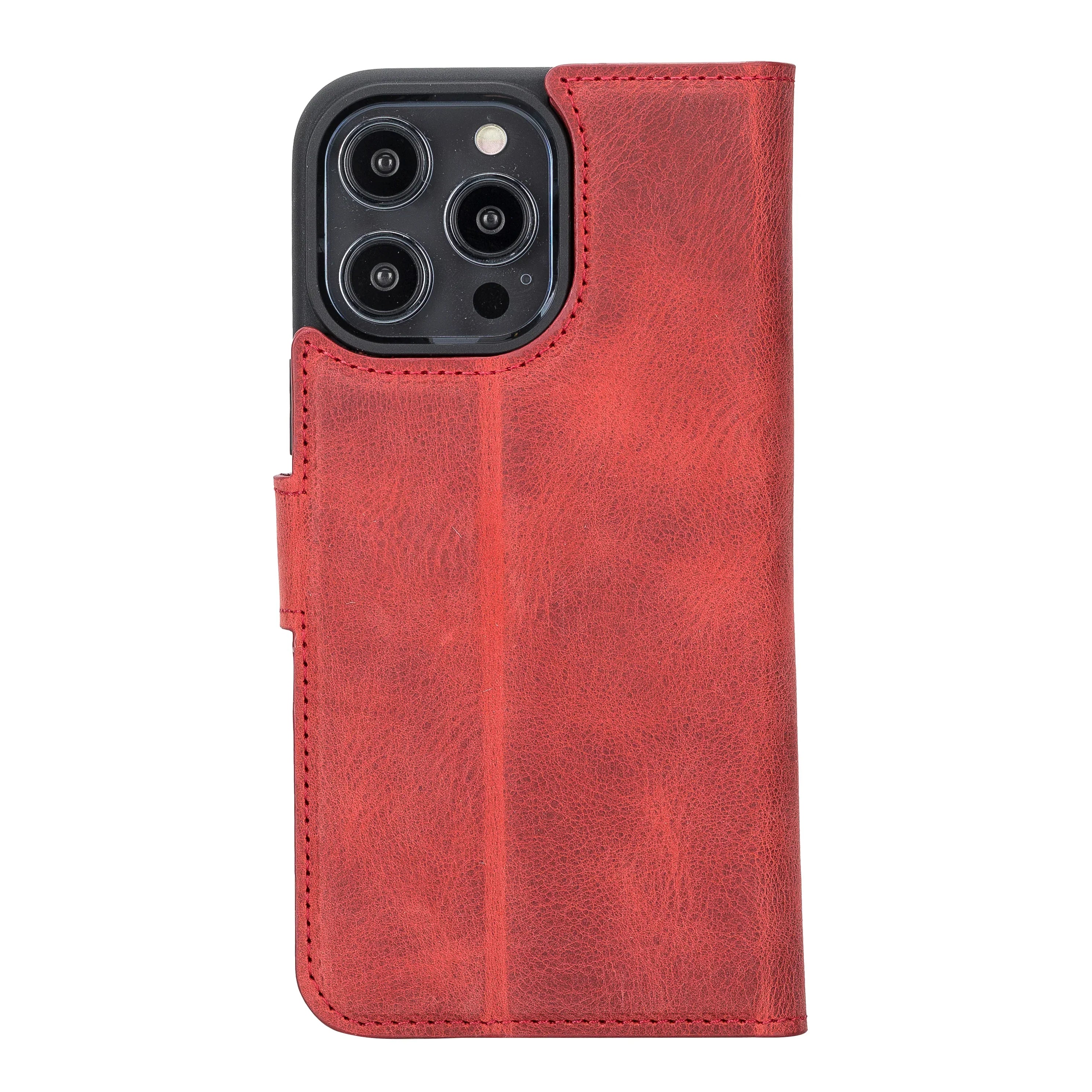 Liluri iPhone 14 Pro Max Detachable Leather Wallet Case Red Bouletta