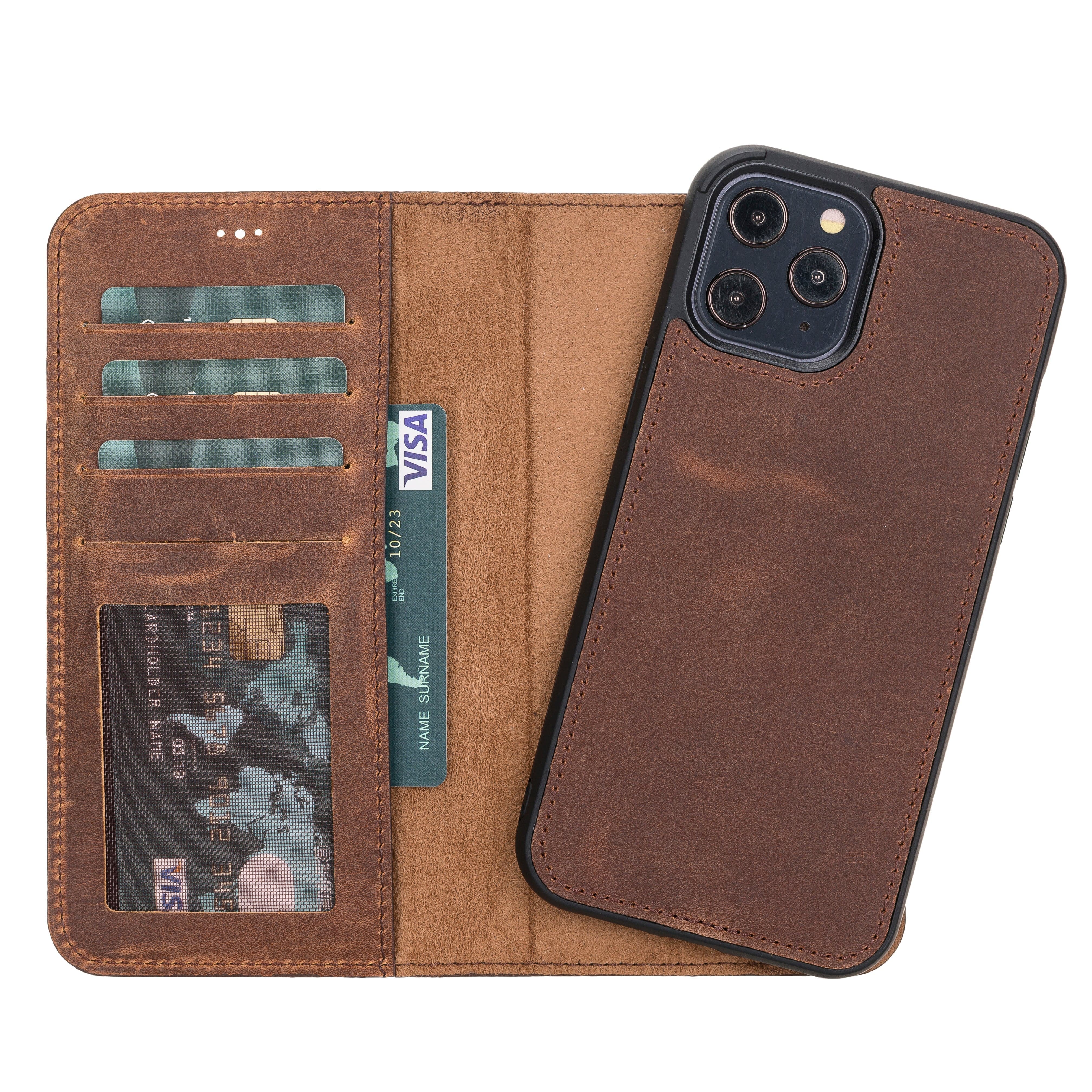 Liluri iPhone 15 Pro Detachable Leather Wallet Case Saddle Brown Bouletta
