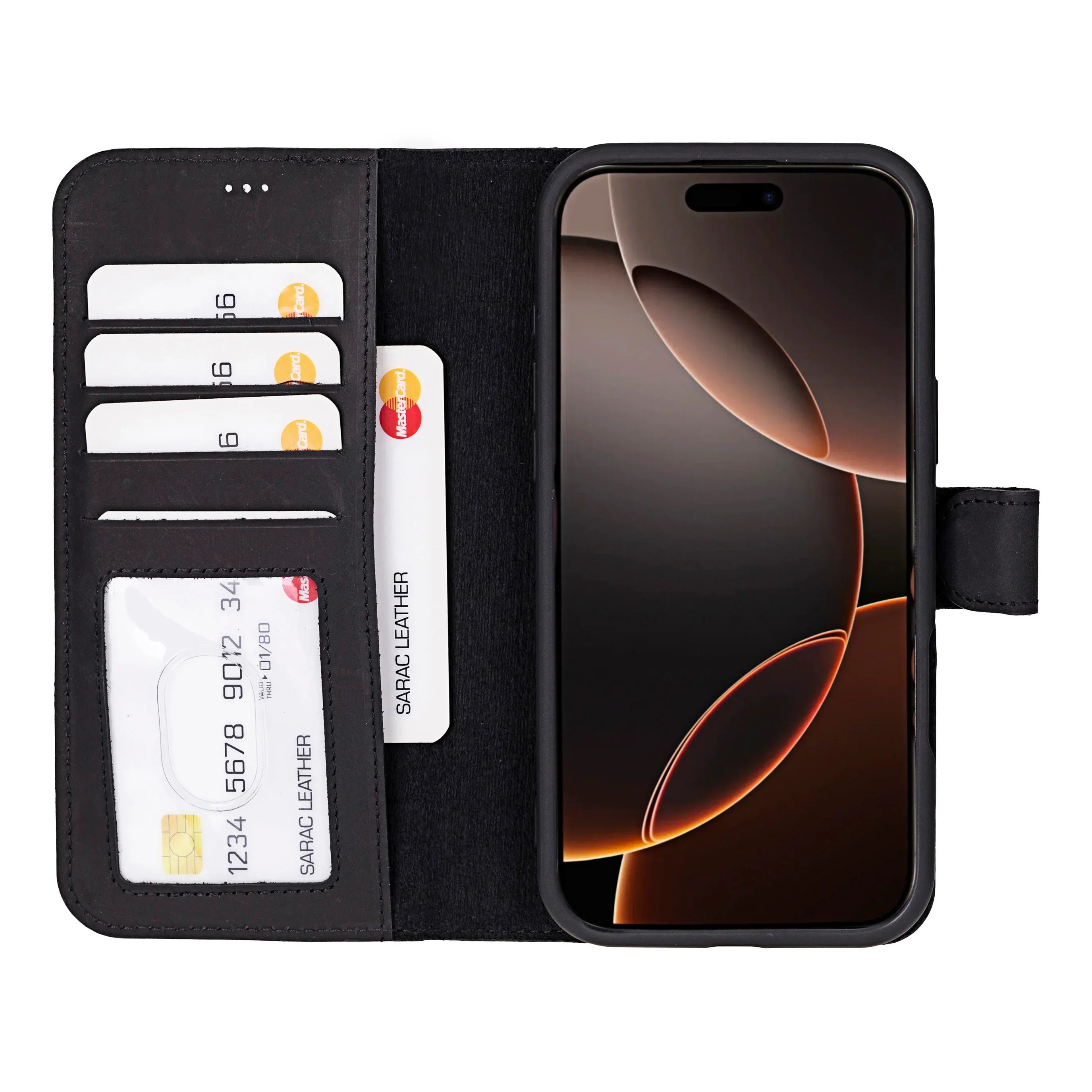 Liluri iPhone 16 Pro Max Detachable Leather Wallet Case Black Bouletta