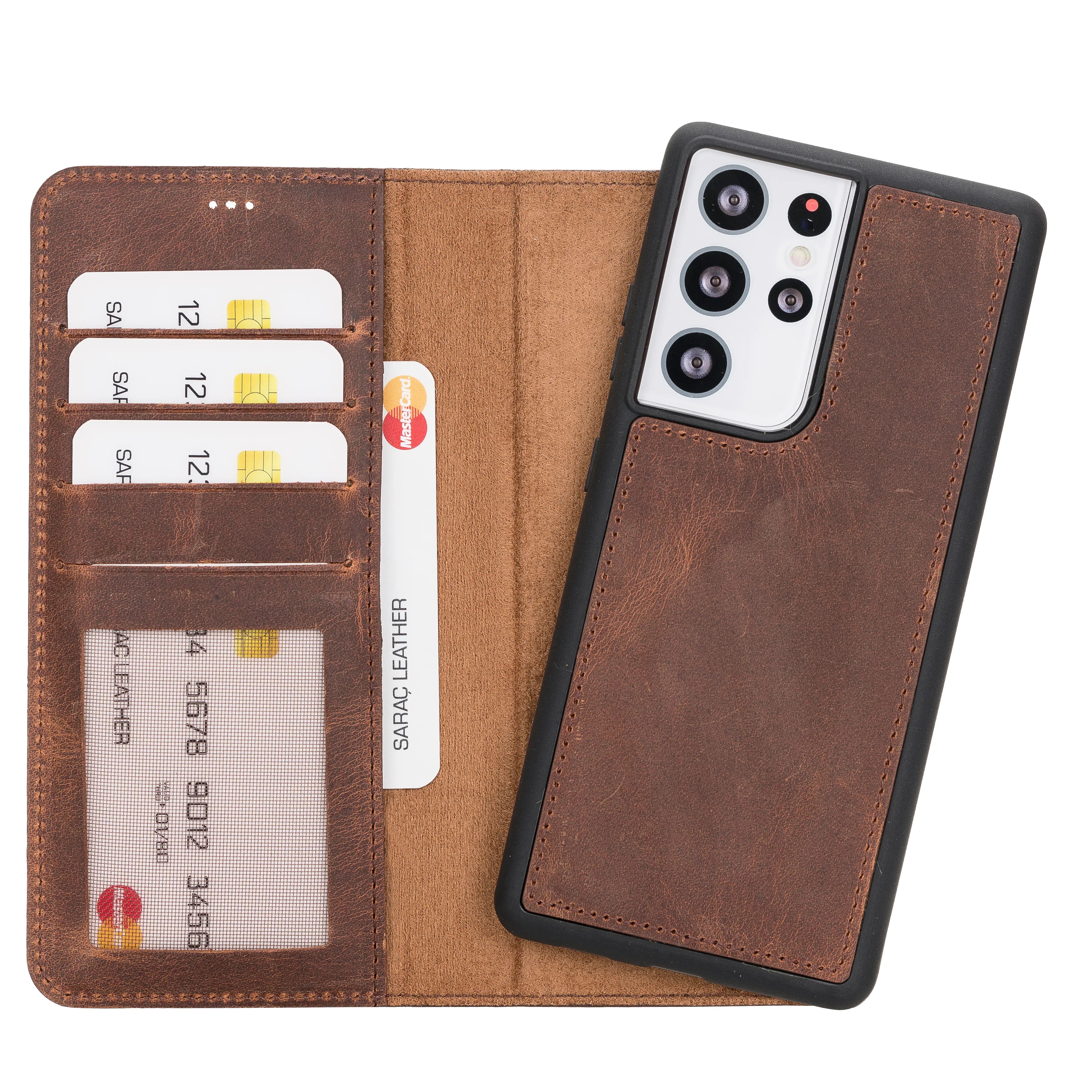 Liluri Samsung Galaxy S21 Ultra Detachable Leather Wallet Case Saddle Brown Bouletta