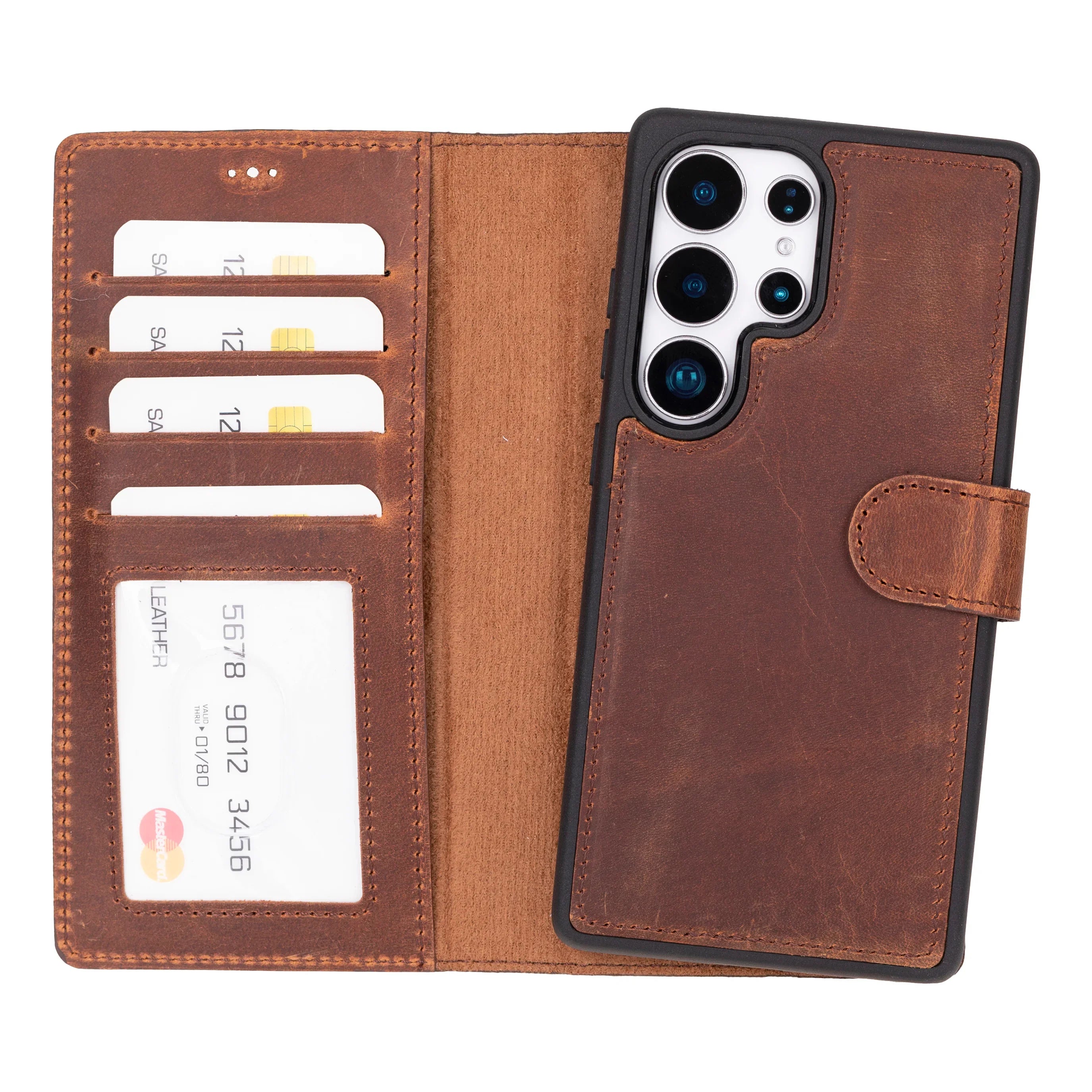 Liluri Samsung Galaxy S25 Ultra Detachable Leather Wallet Case Saddle Brown Bouletta