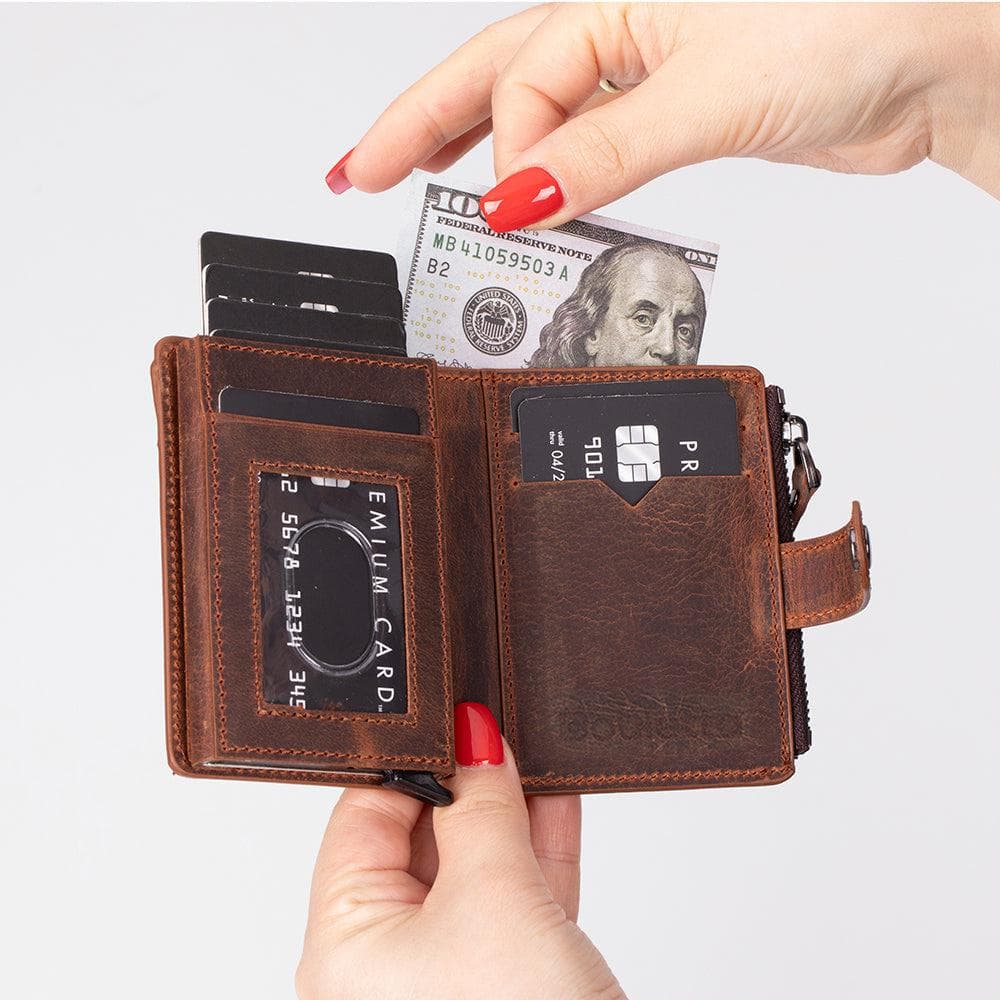 Lumora Leather Pop-up Card Holder Saddle Brown Bouletta