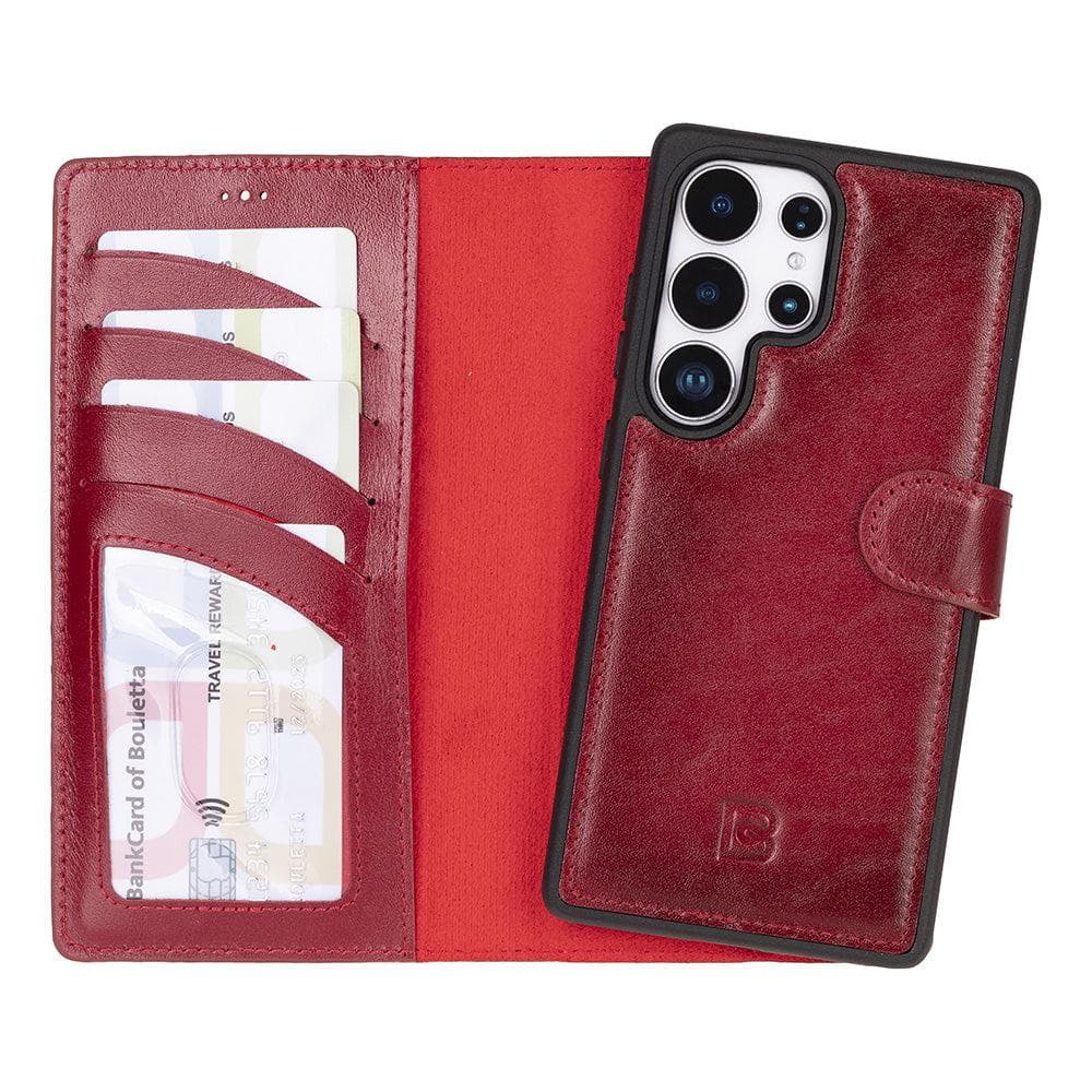 Luxury Handmade Genuine Leather Phone Case for Samsung Galaxy S25 Ultra – Magnetic & Detachable, Unisex Red Bouletta